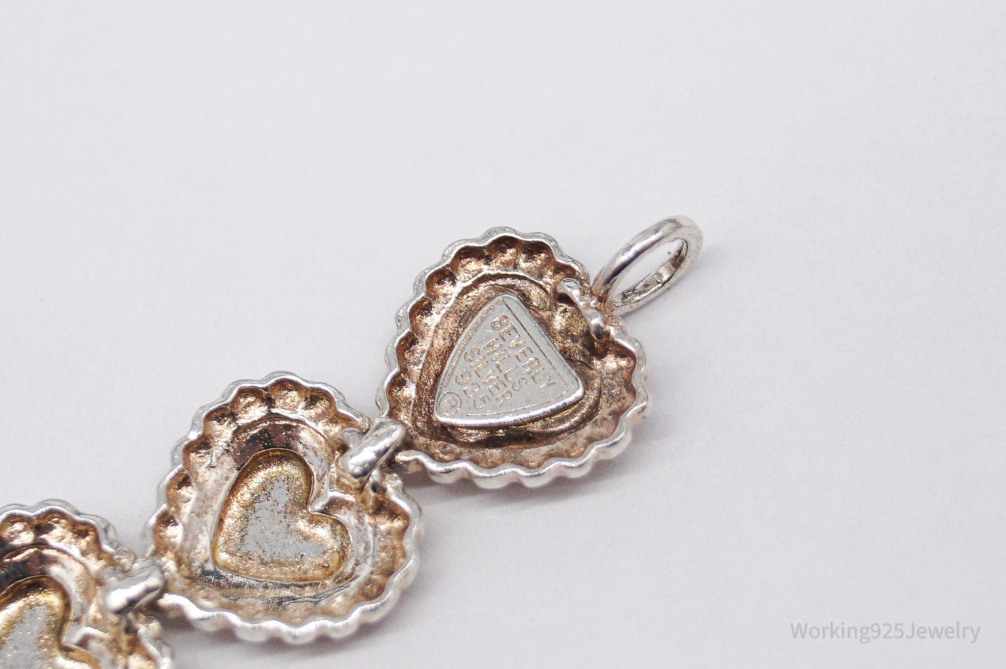 Vintage Designer Beverly Hills Silver Hearts Sterling Silver Bracelet 7 5/8"