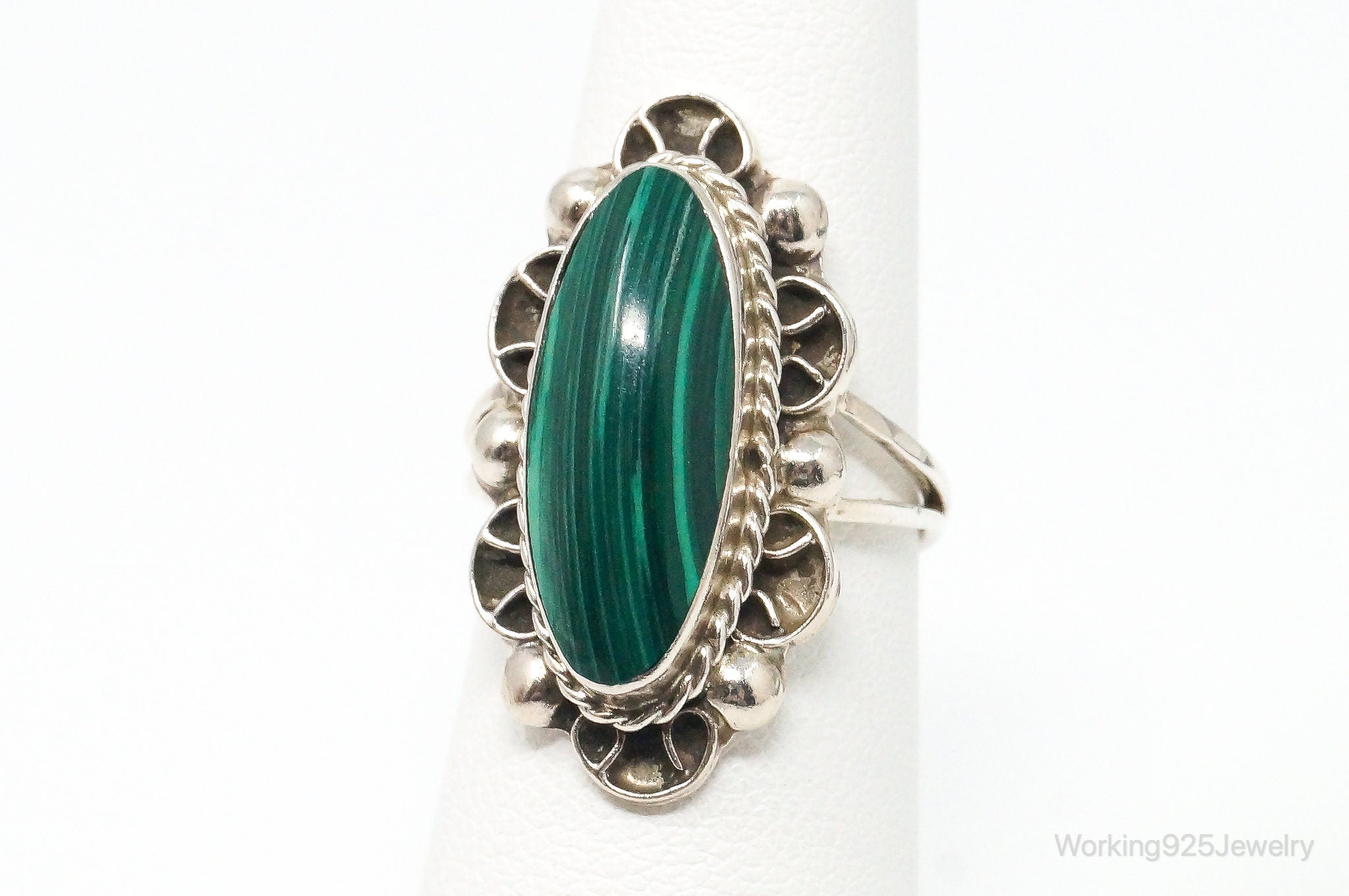 Vintage Southwestern Malachite Sterling Silver Ring Size 6