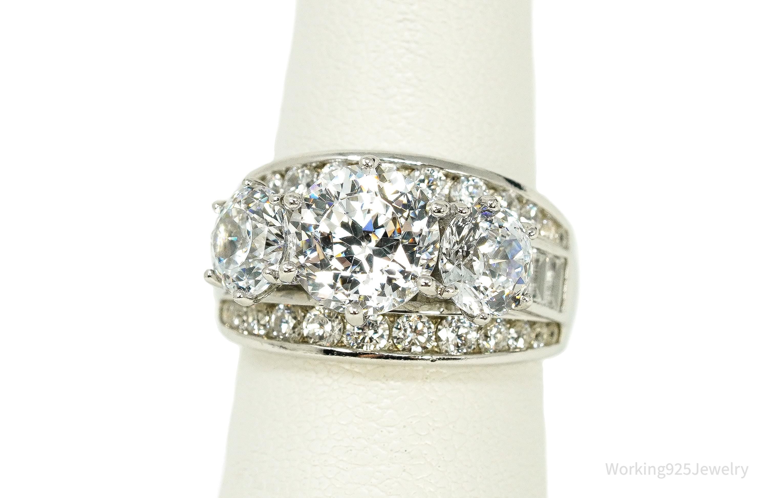 Vintage Large Cubic Zirconia Sterling Silver Ring - Size 5.25
