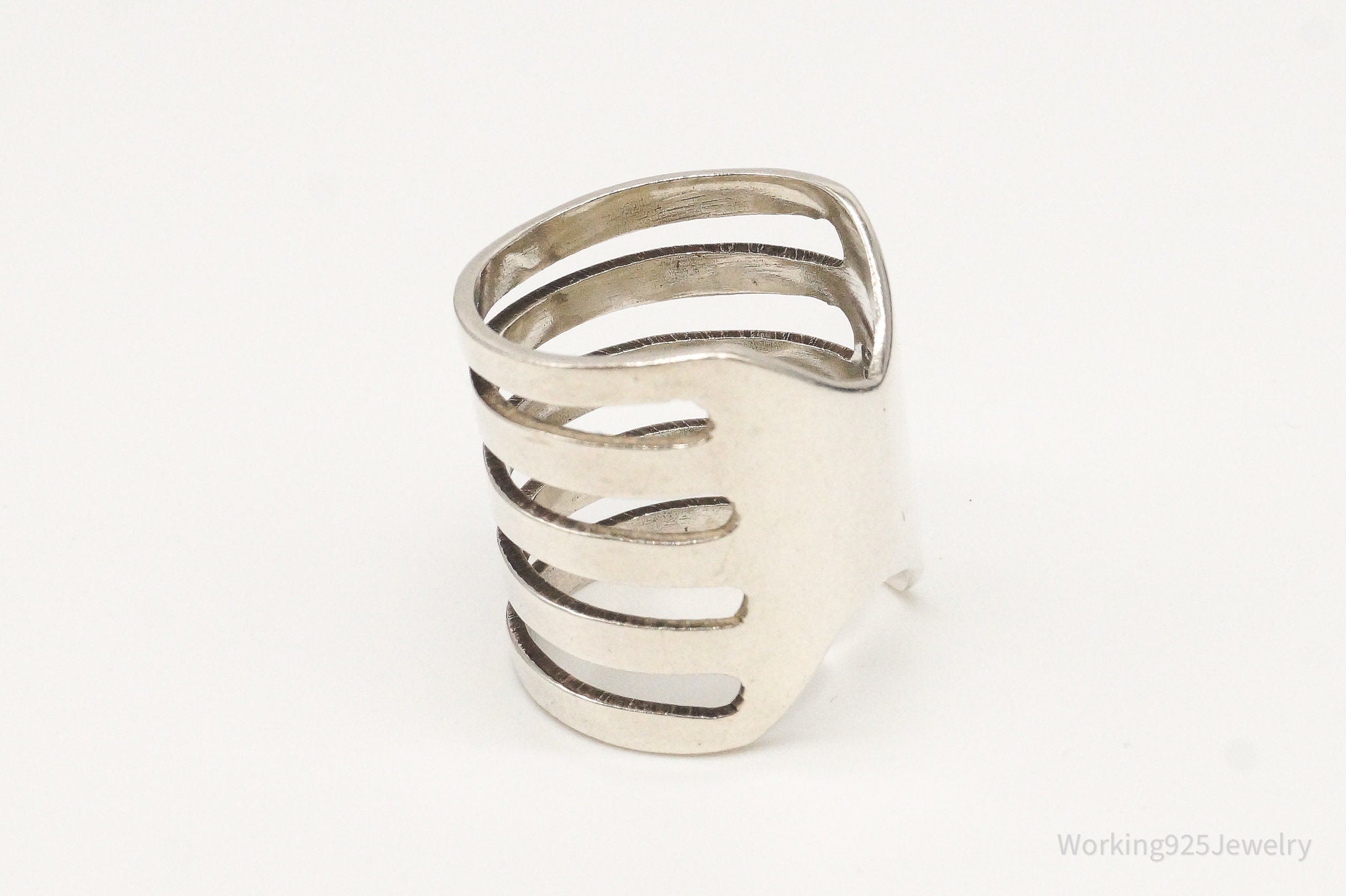 Vintage Long Modernist Sterling Silver Ring - Size 6