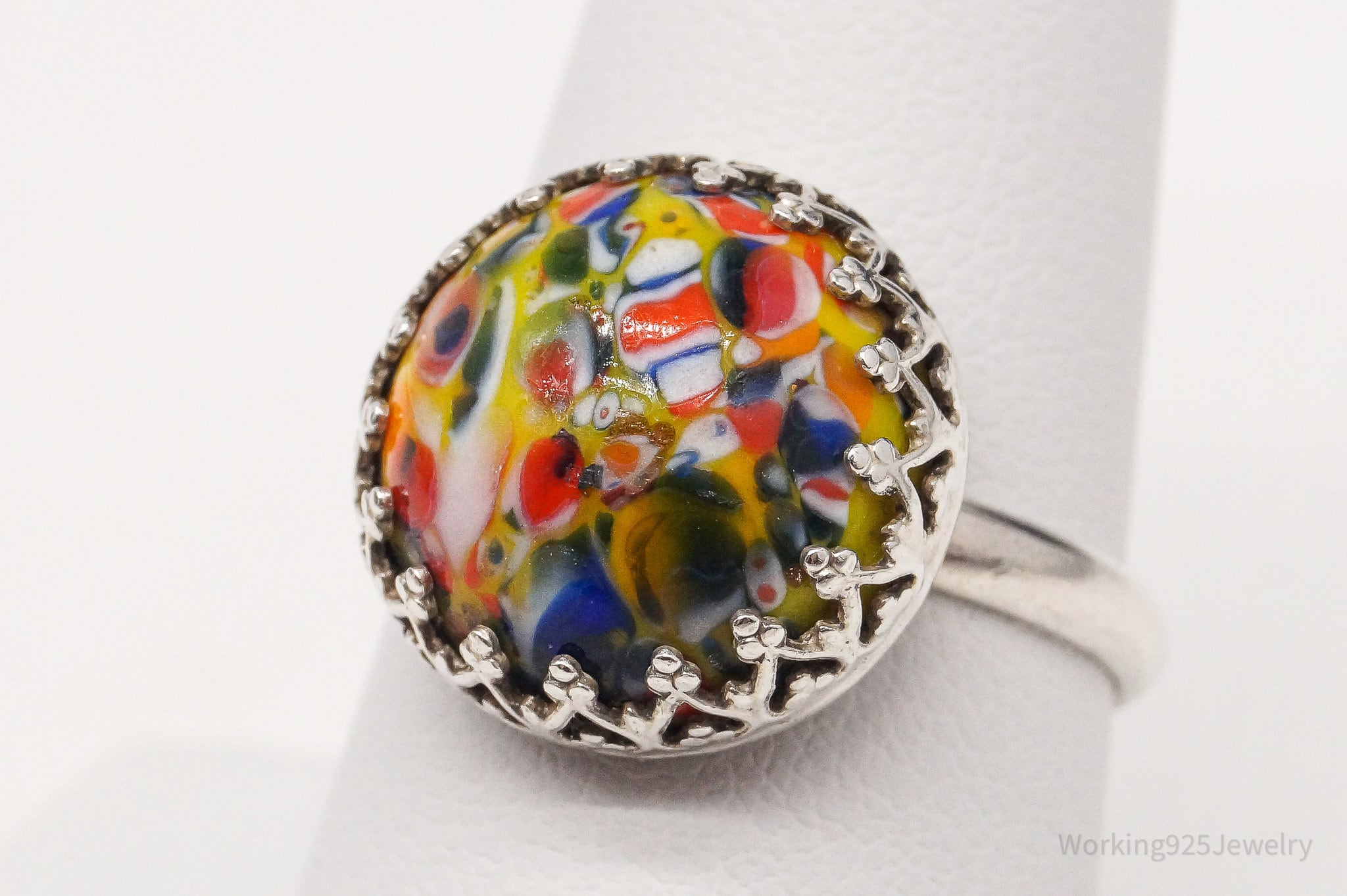 Vintage Murano Glass Silver Ring - Size 9