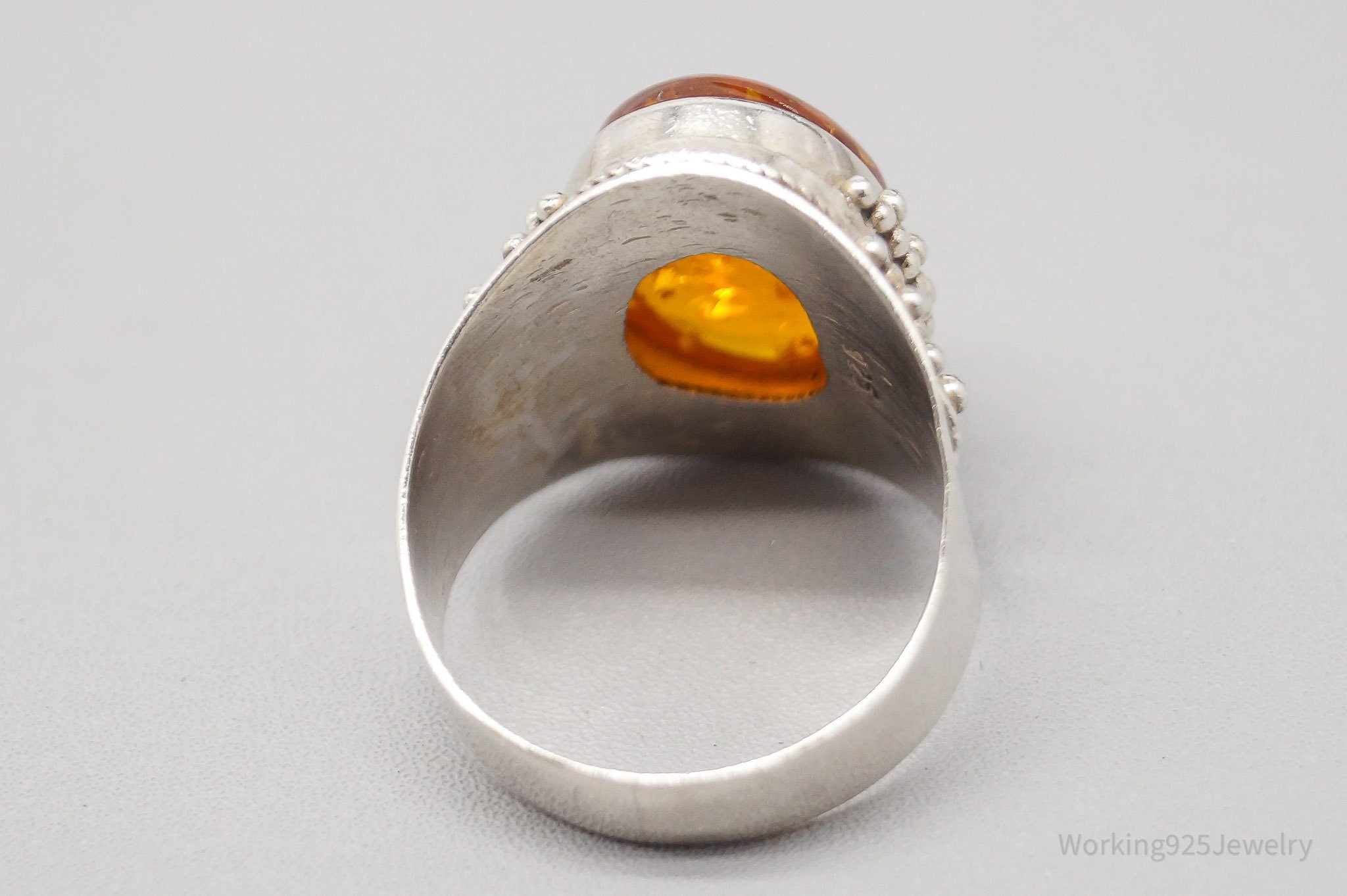 Vintage Amber Sterling Silver Ring - Size 9.75