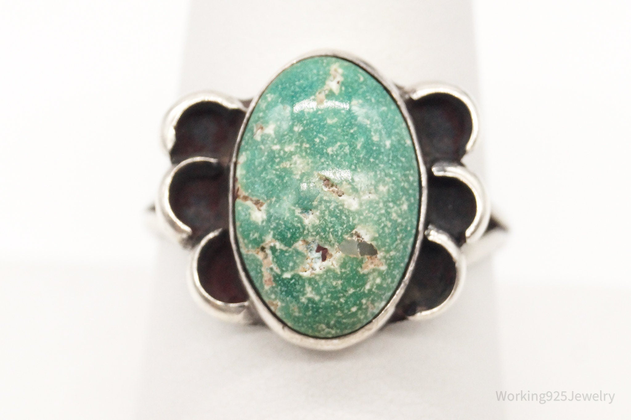 Vintage Native American Unsigned Turquoise Silver Ring - Size 8.75