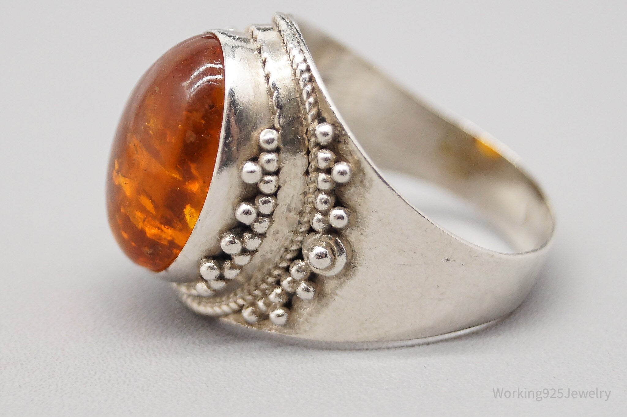 Vintage Amber Sterling Silver Ring - Size 9.75