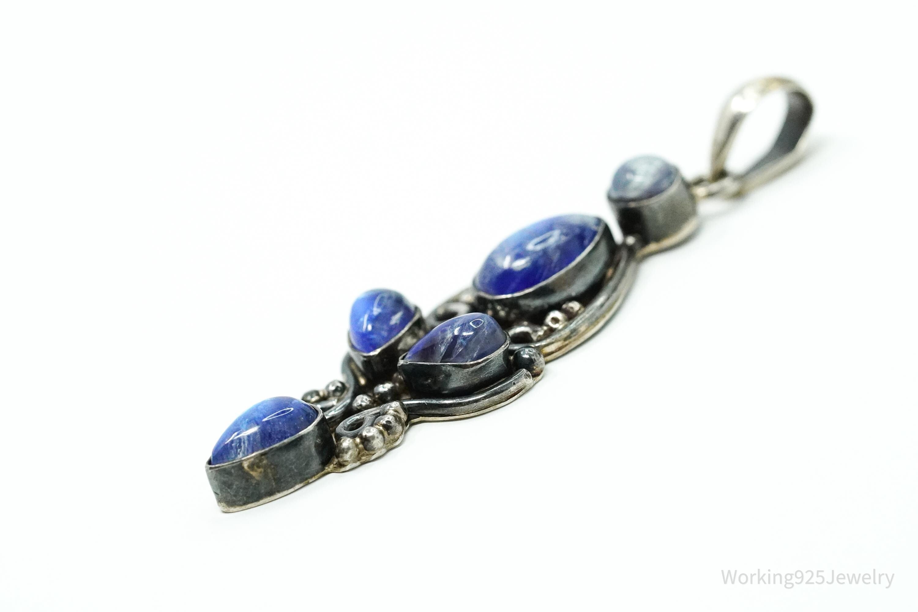 Vintage Blue Moonstone Sterling Silver Necklace Pendant