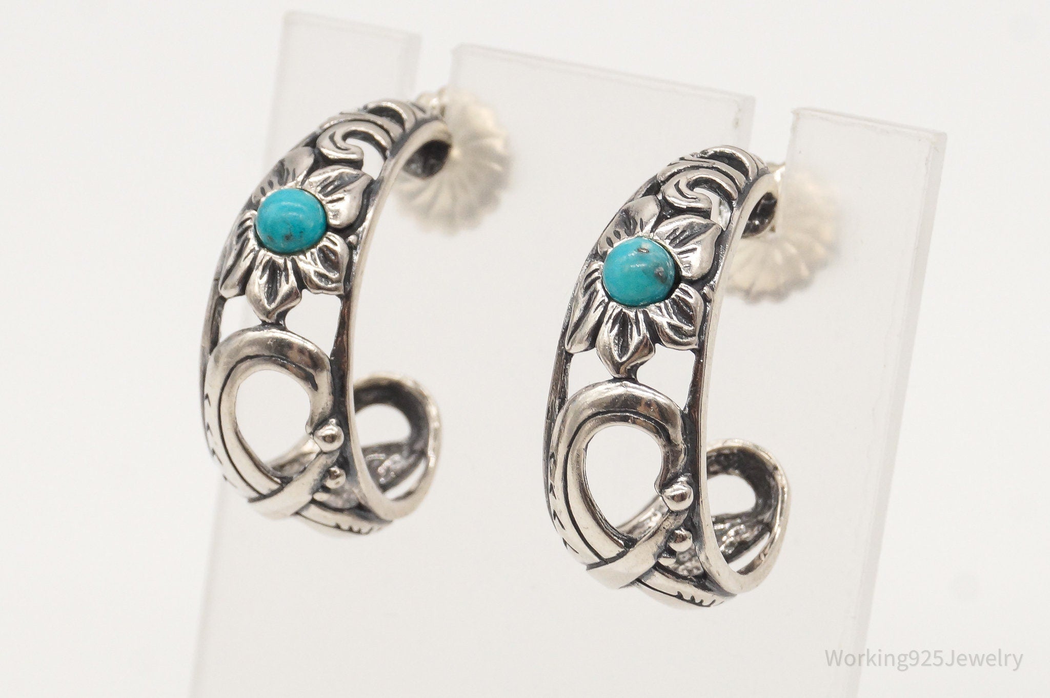 Western Designer Carolyn Pollack Turquoise Sterling Silver Hoop Earrings