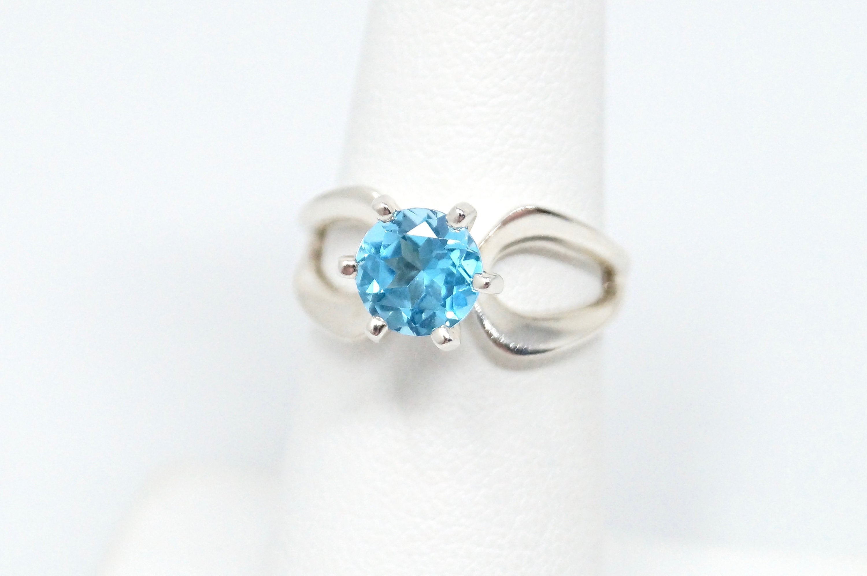 Vintage Mid Century Roaring Twenties Style Blue Topaz SterlingSilver Ring-Size 6