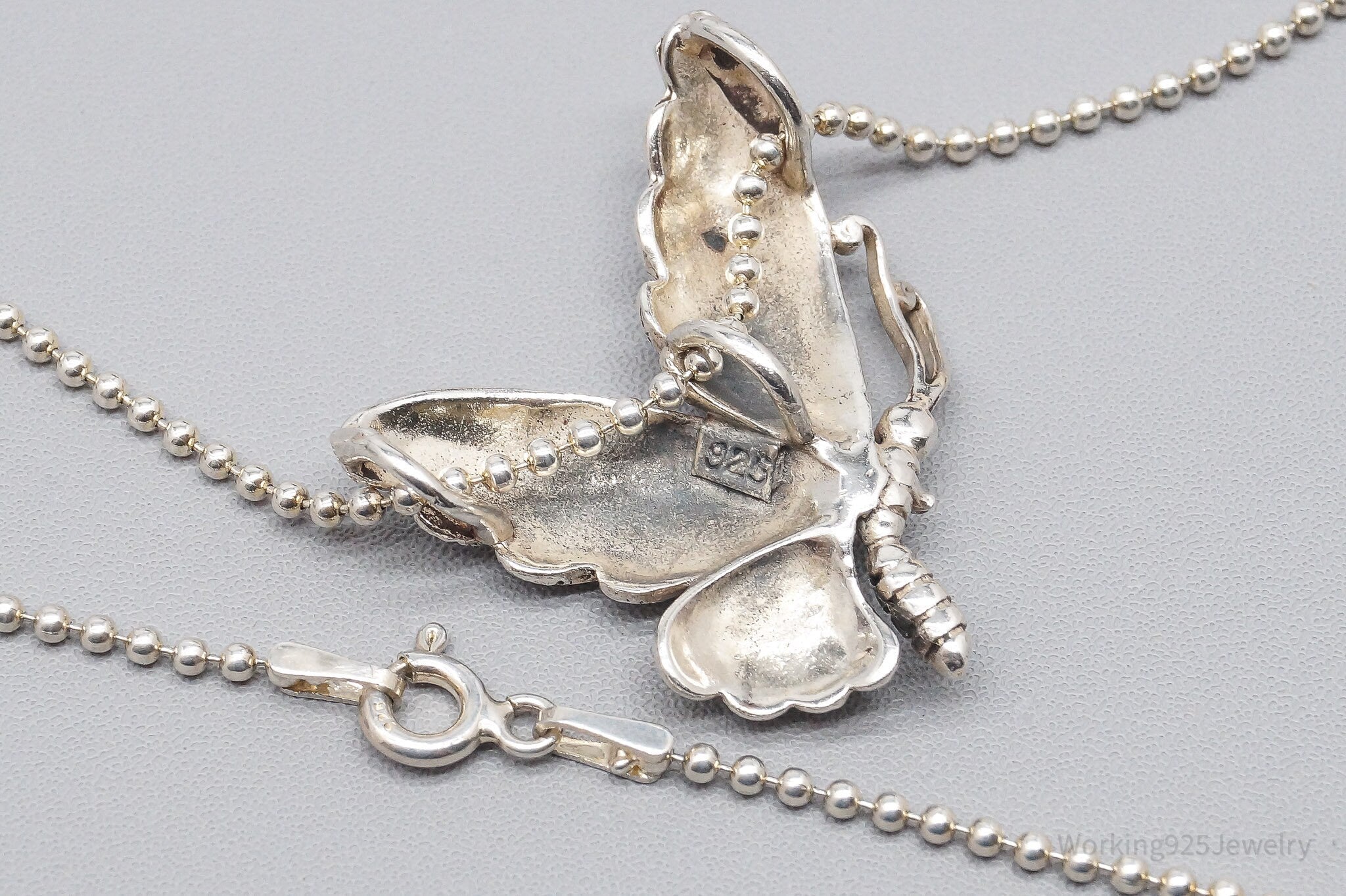 Vintage Butterfly Sterling Silver Necklace 24"