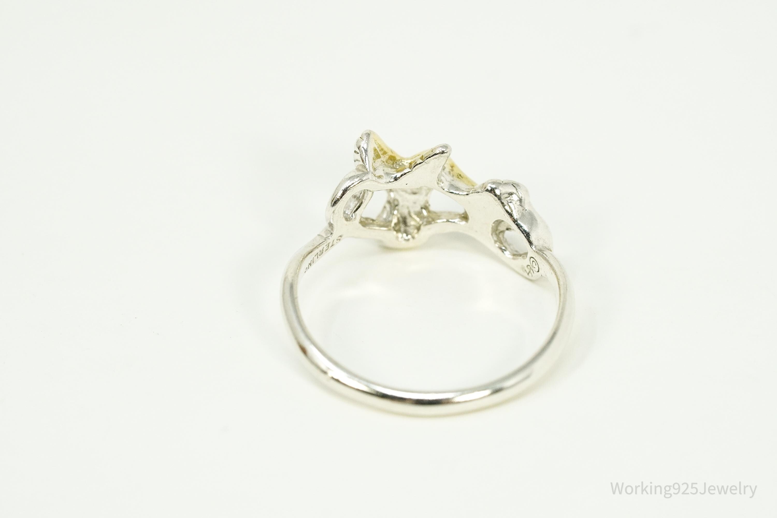 Vintage Gold Vermeil Sterling Silver Humming Bird & Flower Ring - Size 8.75