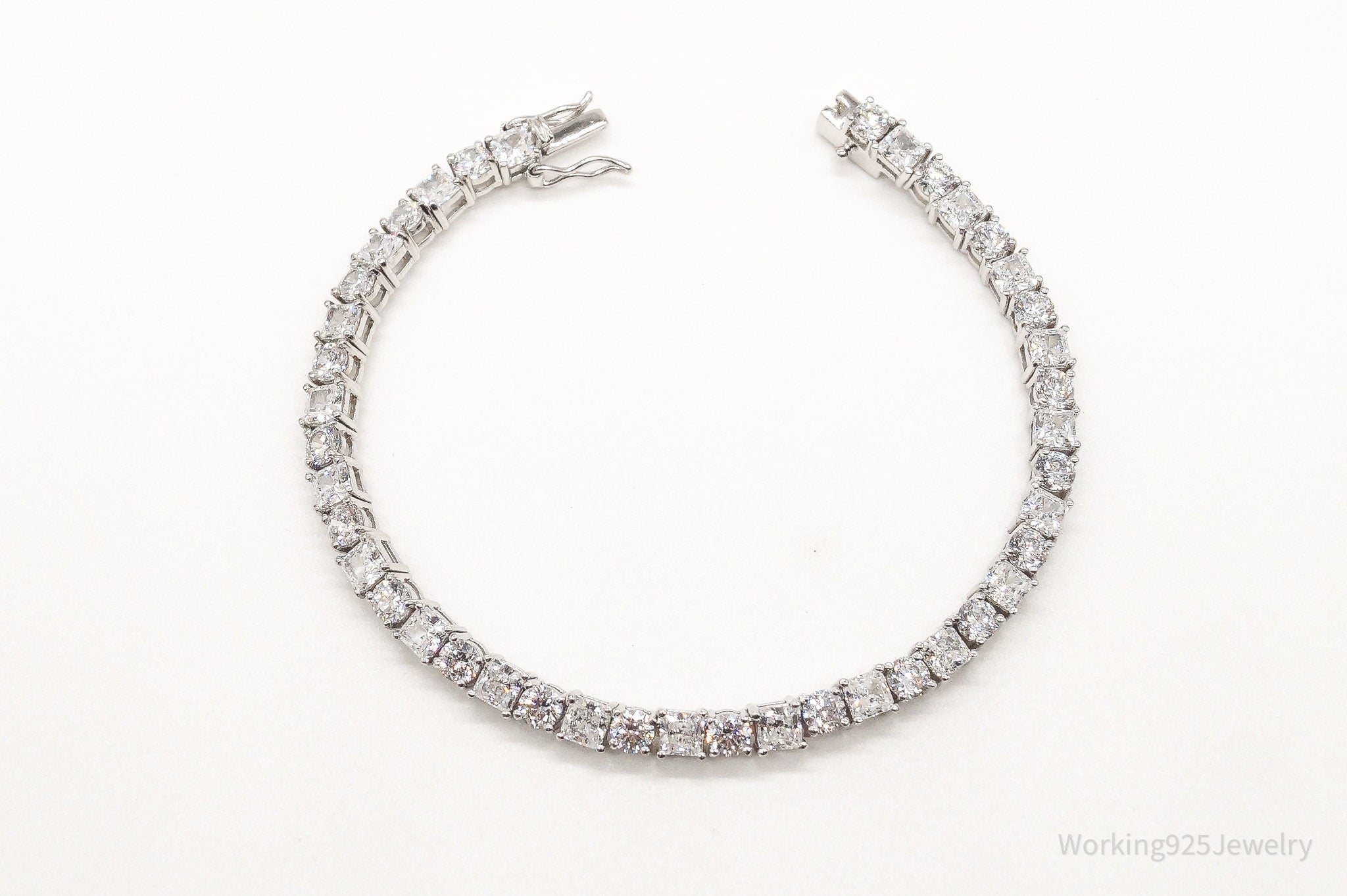 Vintage Large Cubic Zirconia Sterling Silver Tennis Bracelet