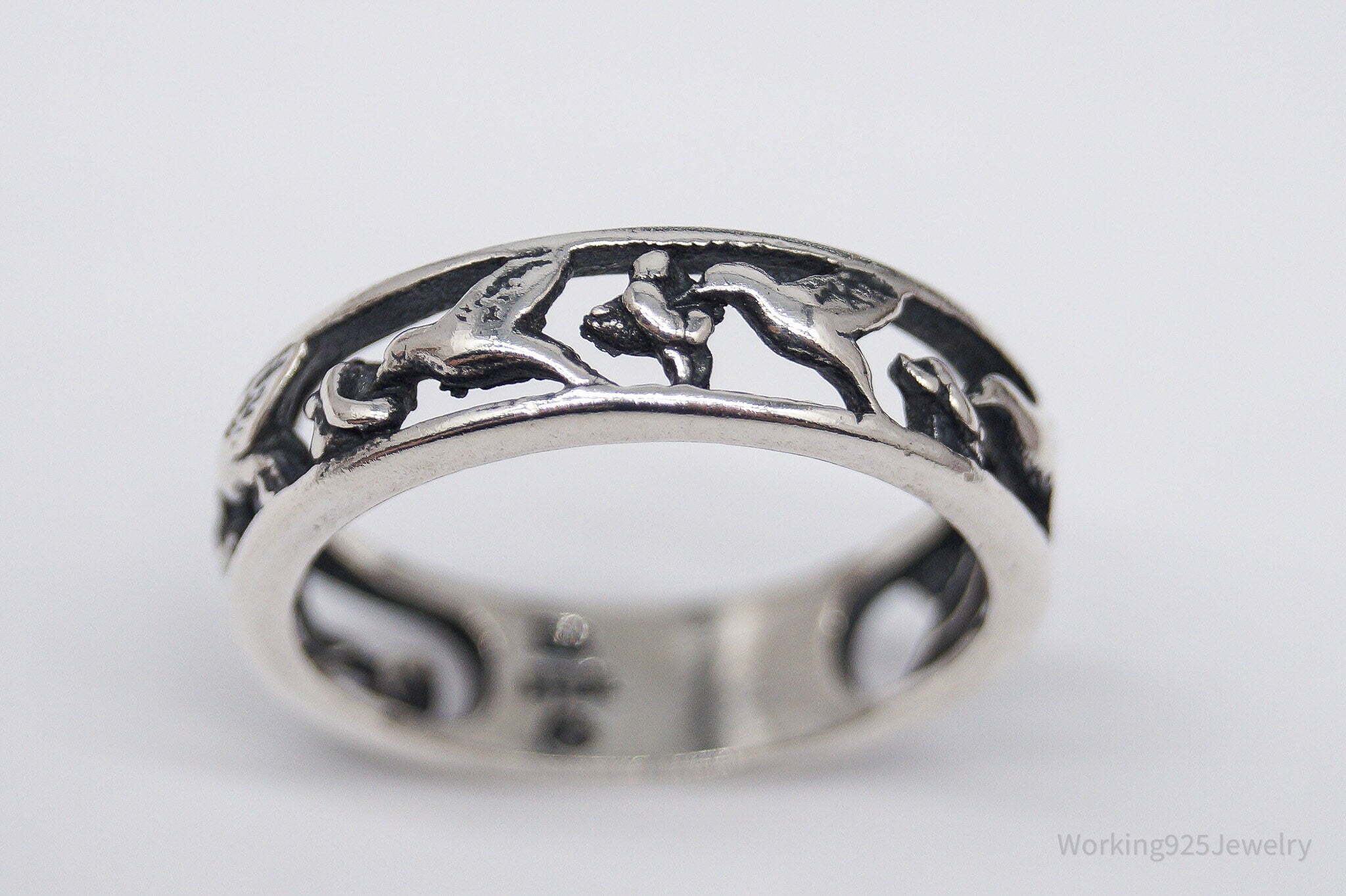 Vintage Humming Birds Sterling Silver Band Ring - Size 7.75