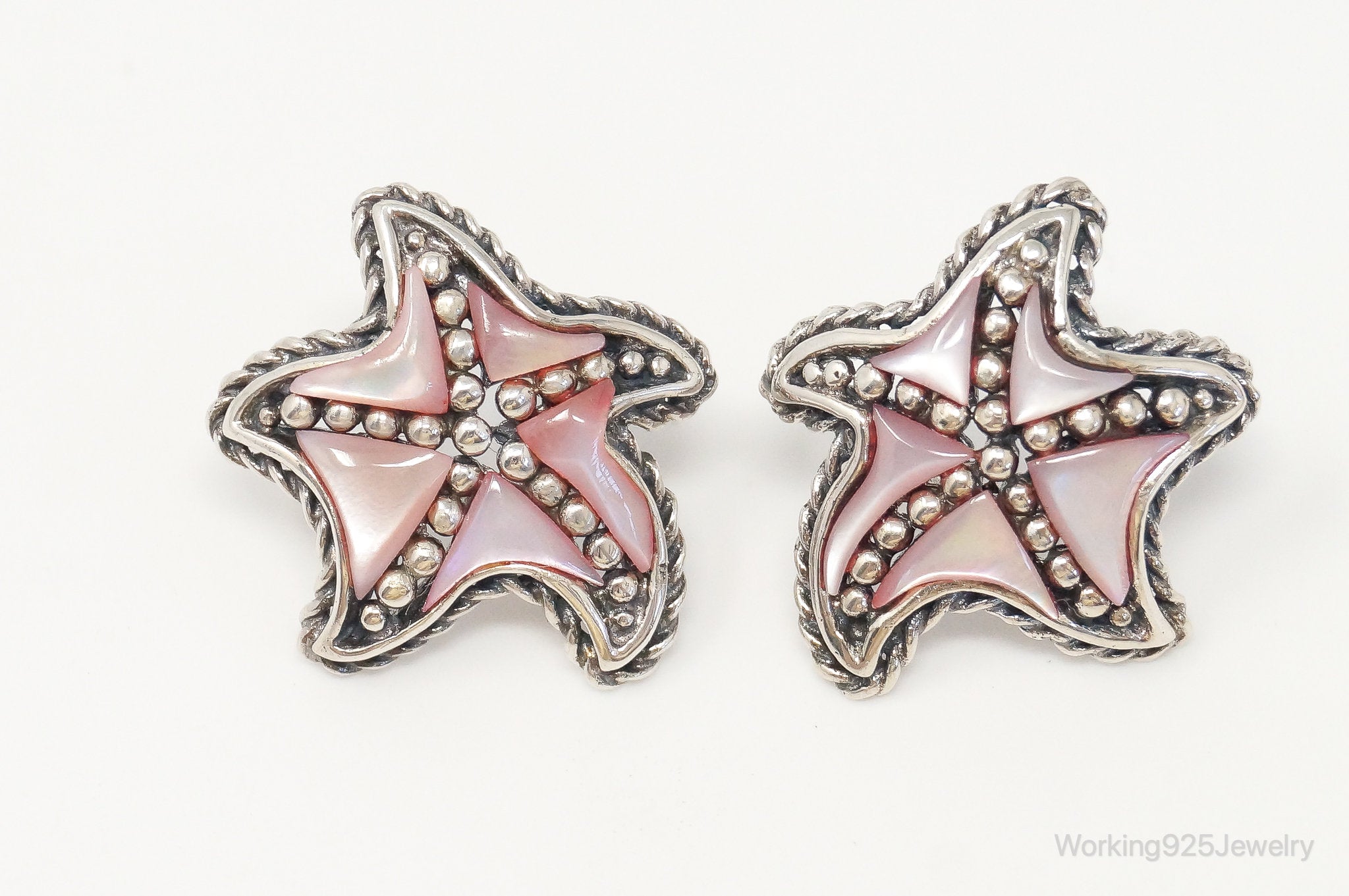 Designer CFJ Pink Mother Of Pearl Starfish Sterling Silver Earrings