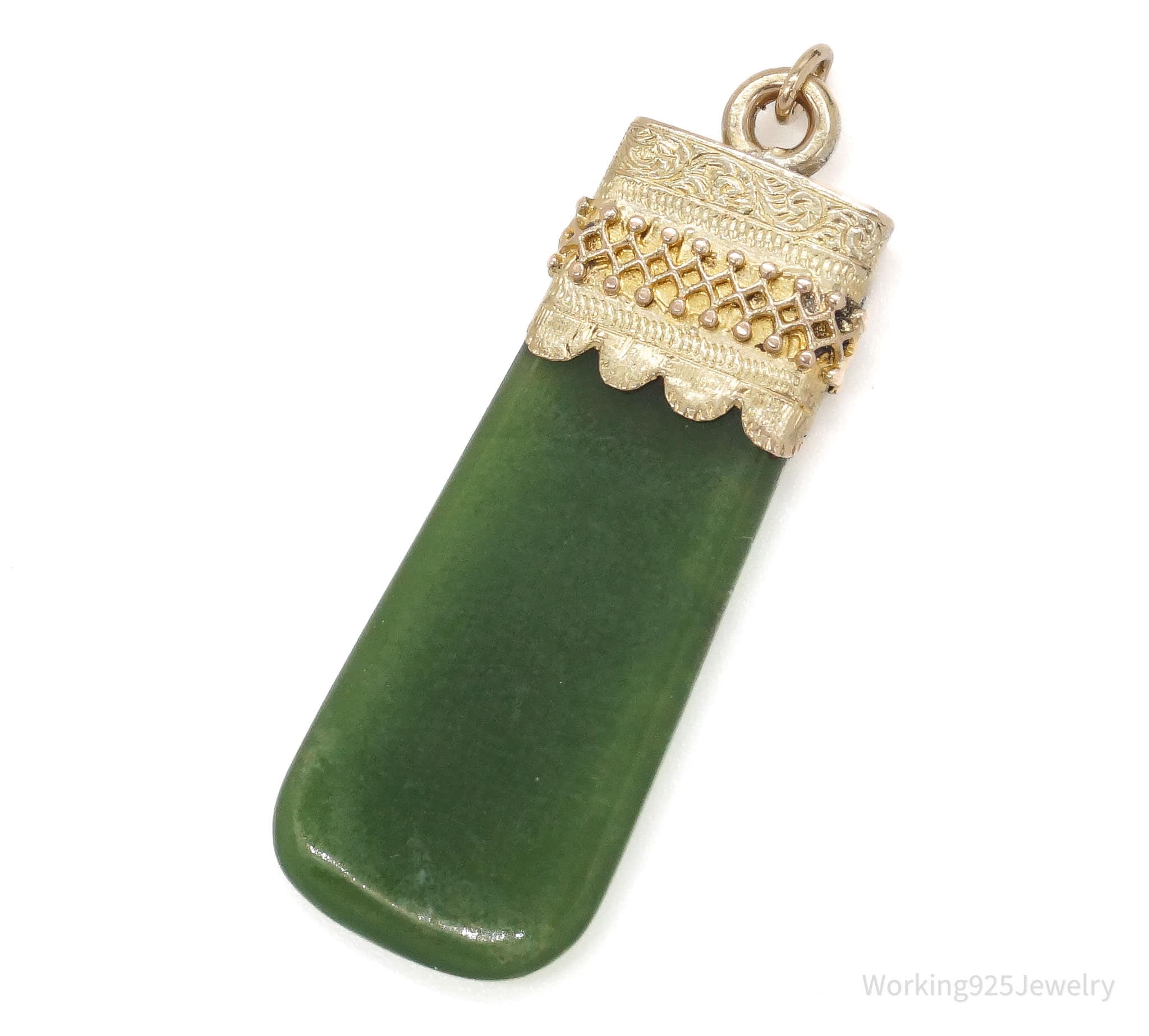 Vintage Green Jade Gold Plated Pendant