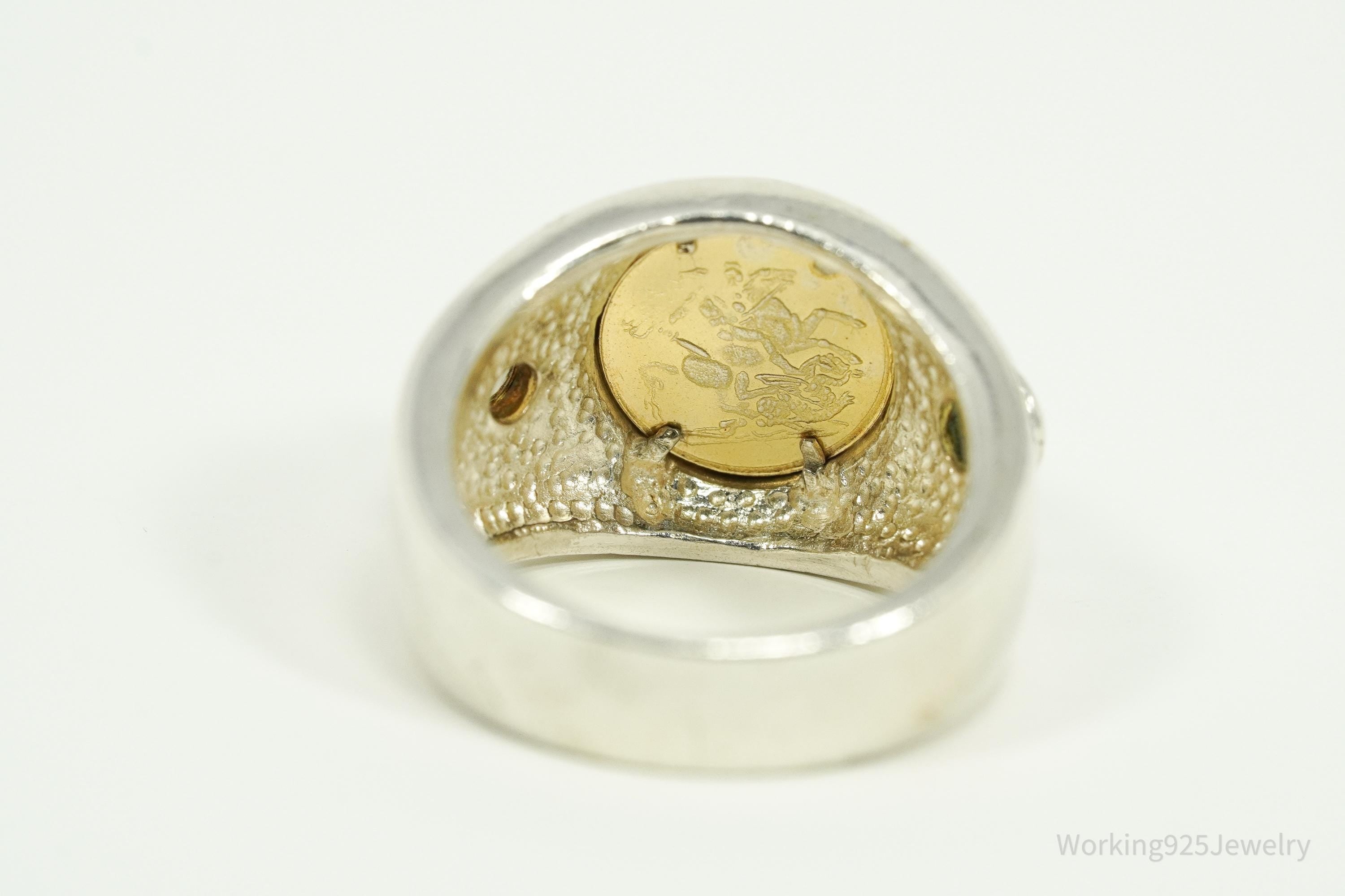 Vintage 1988 Queen Elizabeth II Isle of Man Coin Sterling Silver Ring - Size 6.75