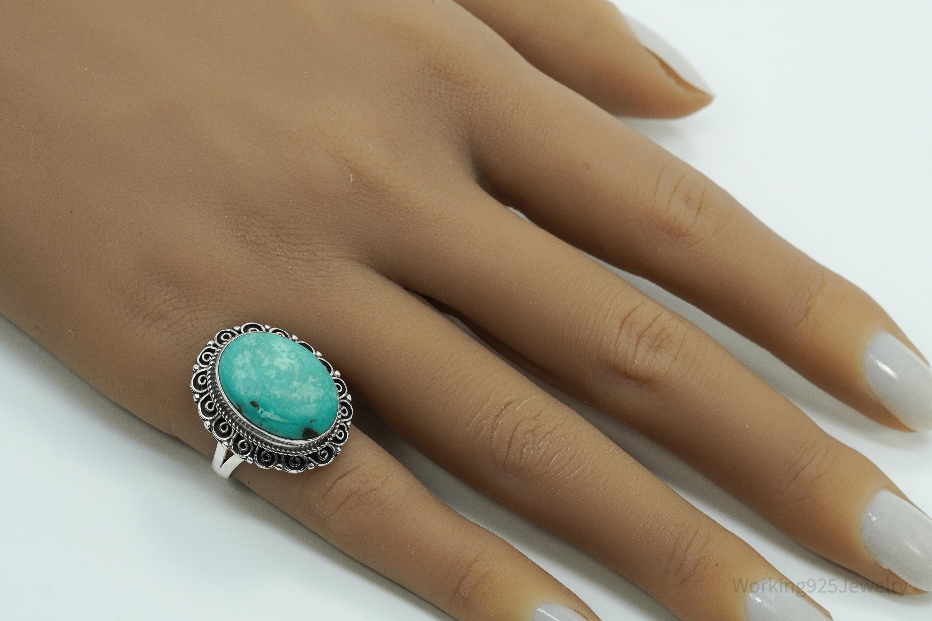 Vintage Turquoise Sterling Silver Ring - Size 6.5