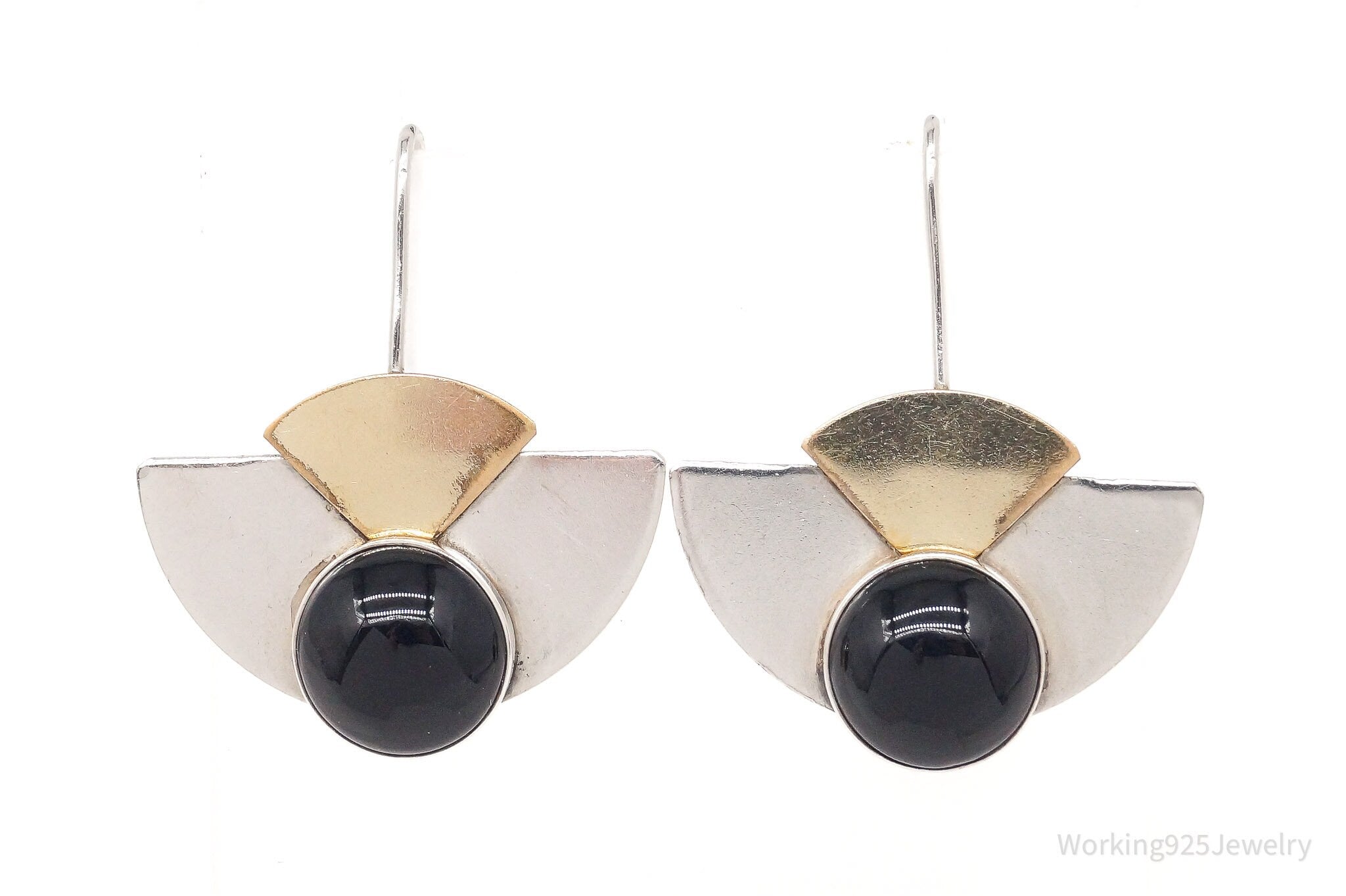 Vintage Black Onyx Gold Filled Sterling Silver Geometric Earrings