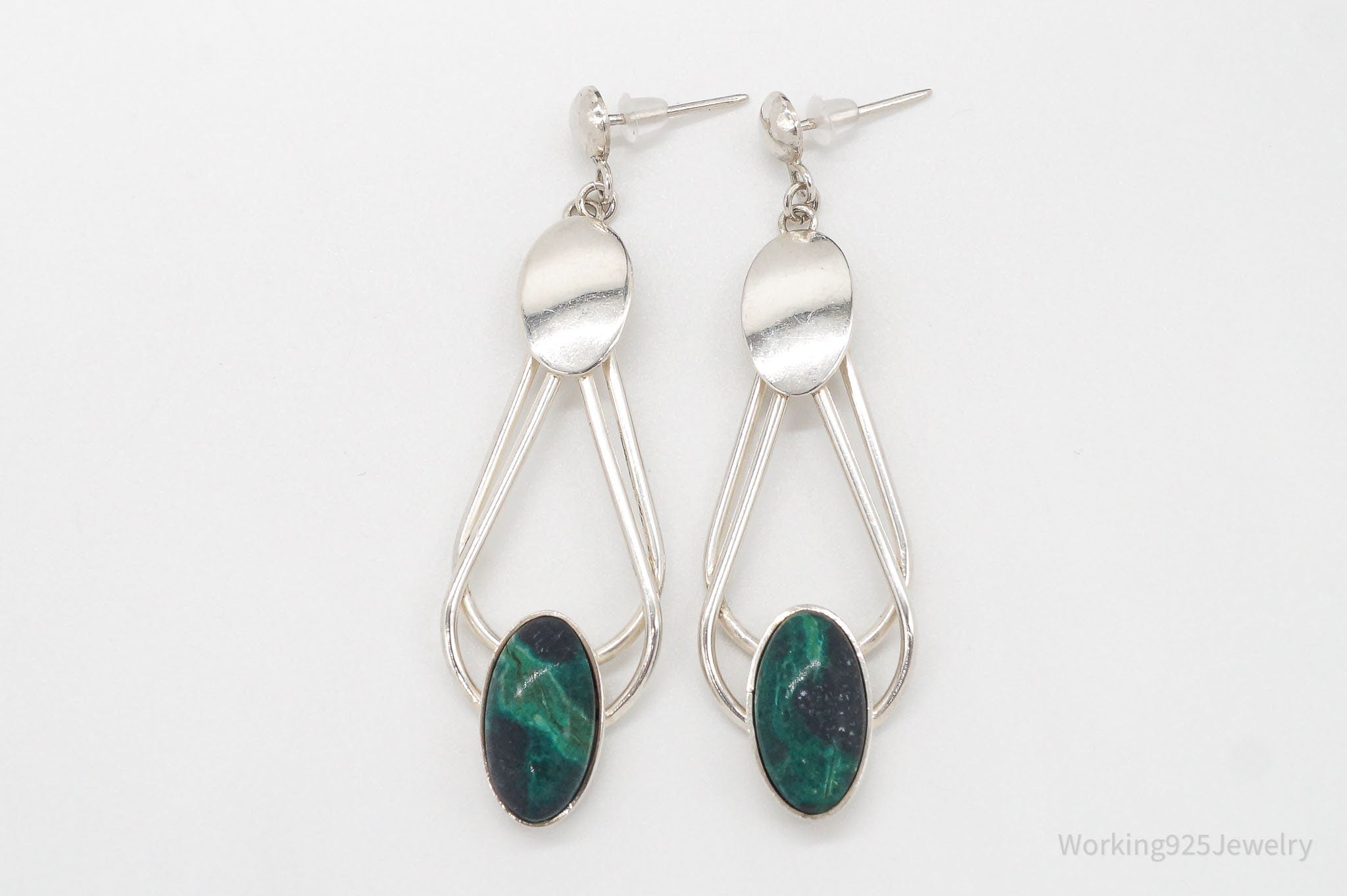 Vintage Peru Chrysocolla Sterling Silver Earrings