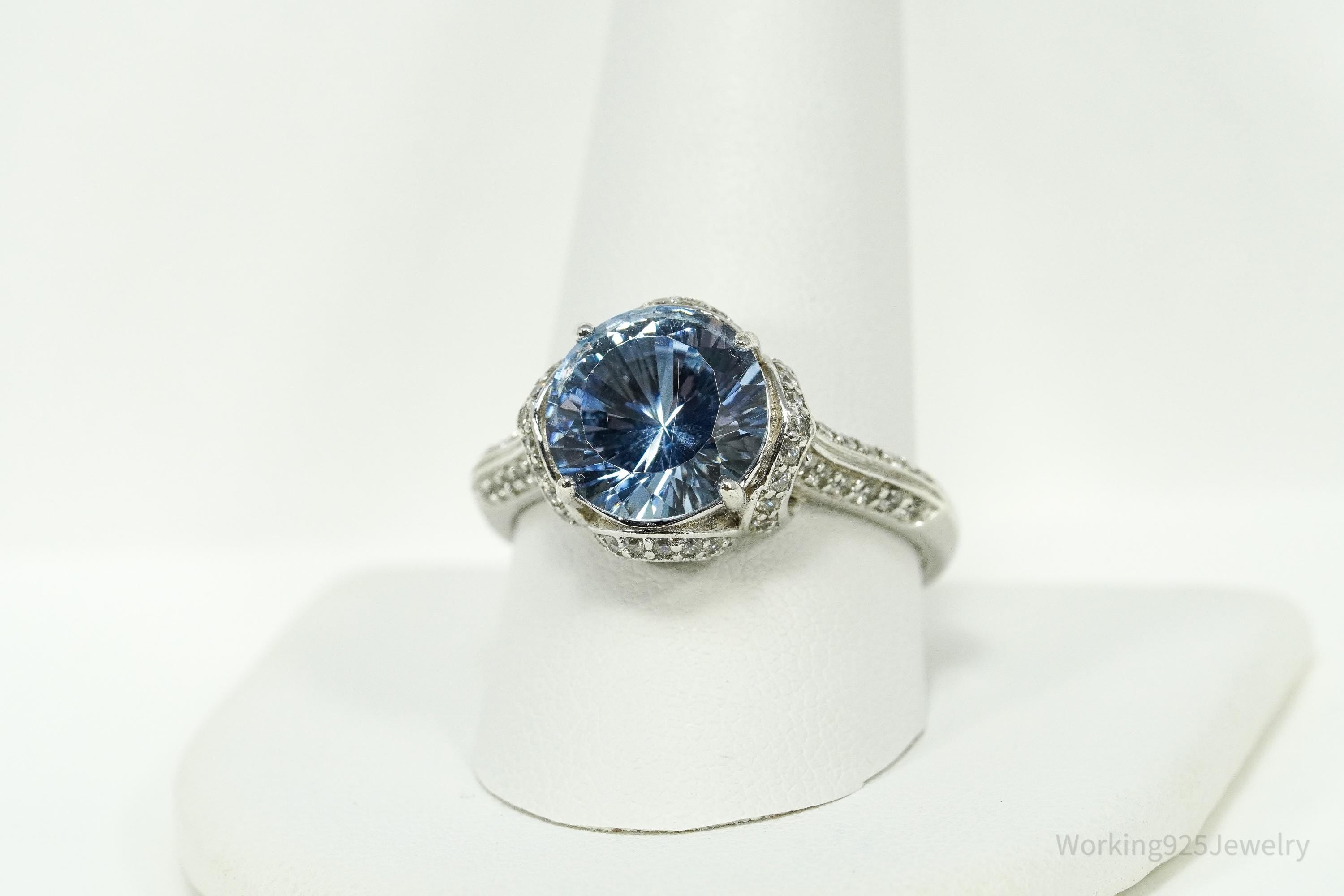 PAJ Blue And White Cubic Zirconia Sterling Silver Ring - Size 11