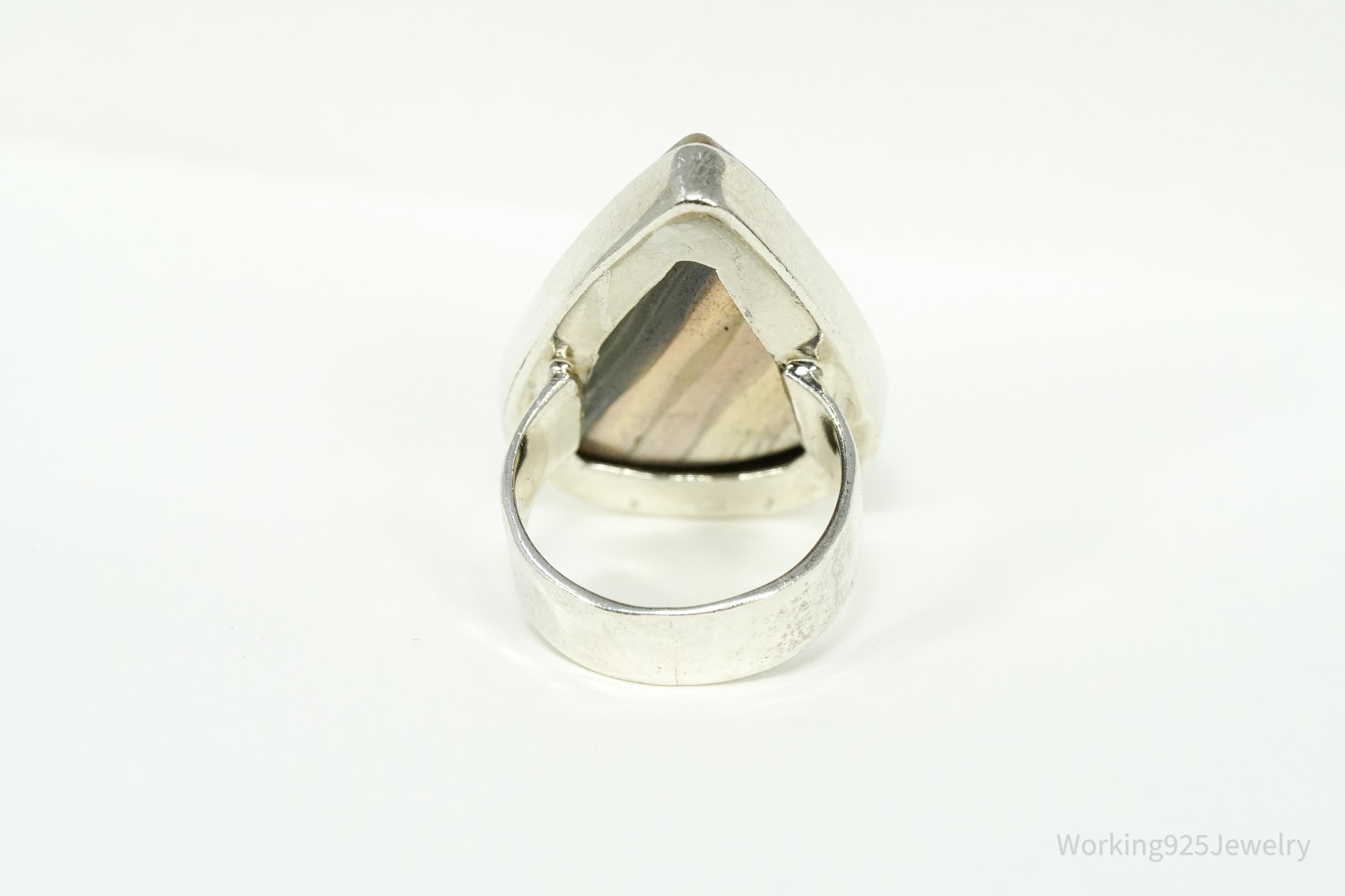 Vintage Large Lace Agate Sterling Silver Ring - Size 6.25