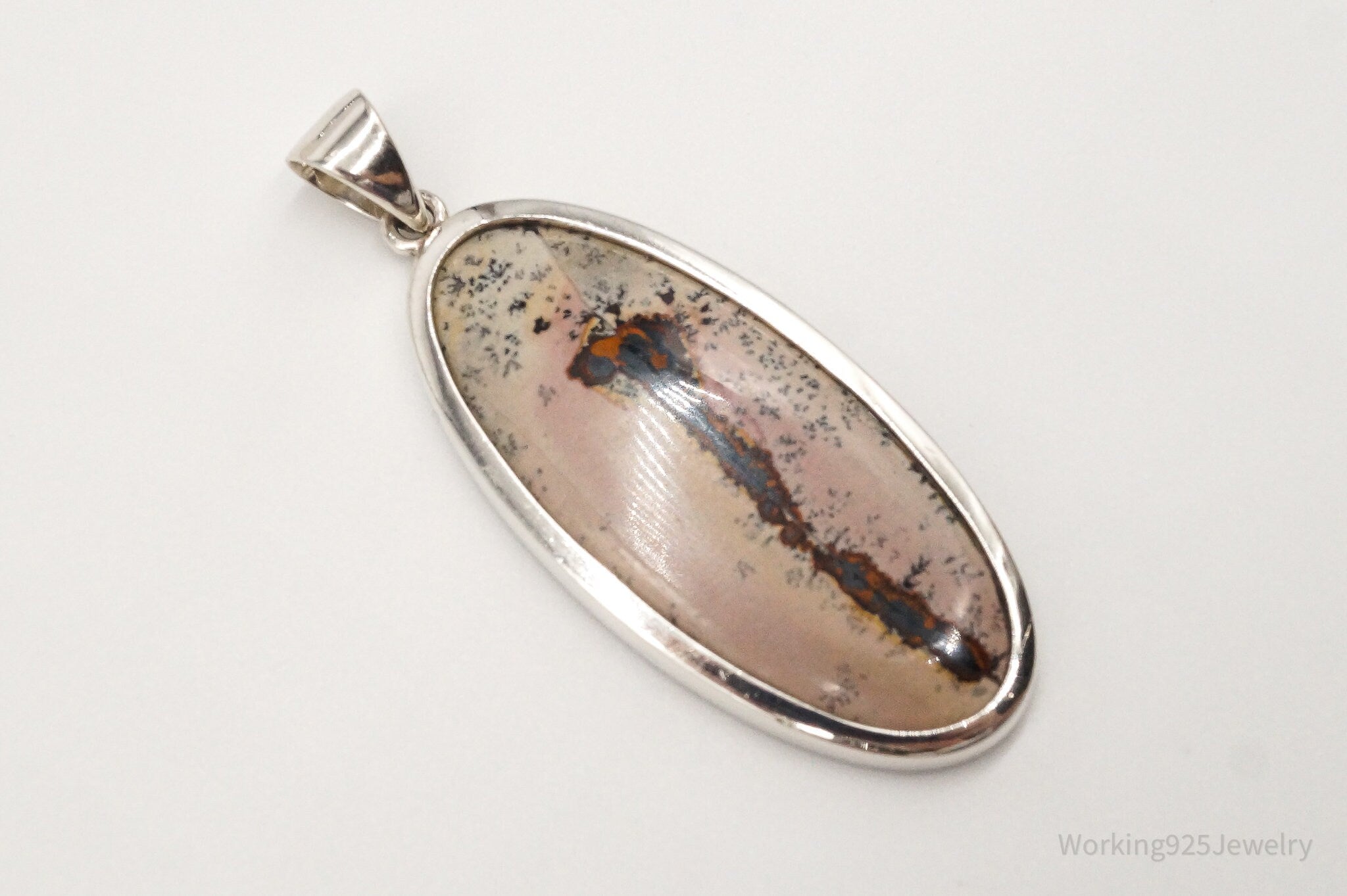 Vintage Long Dendrite Jasper Sterling Silver Pendant