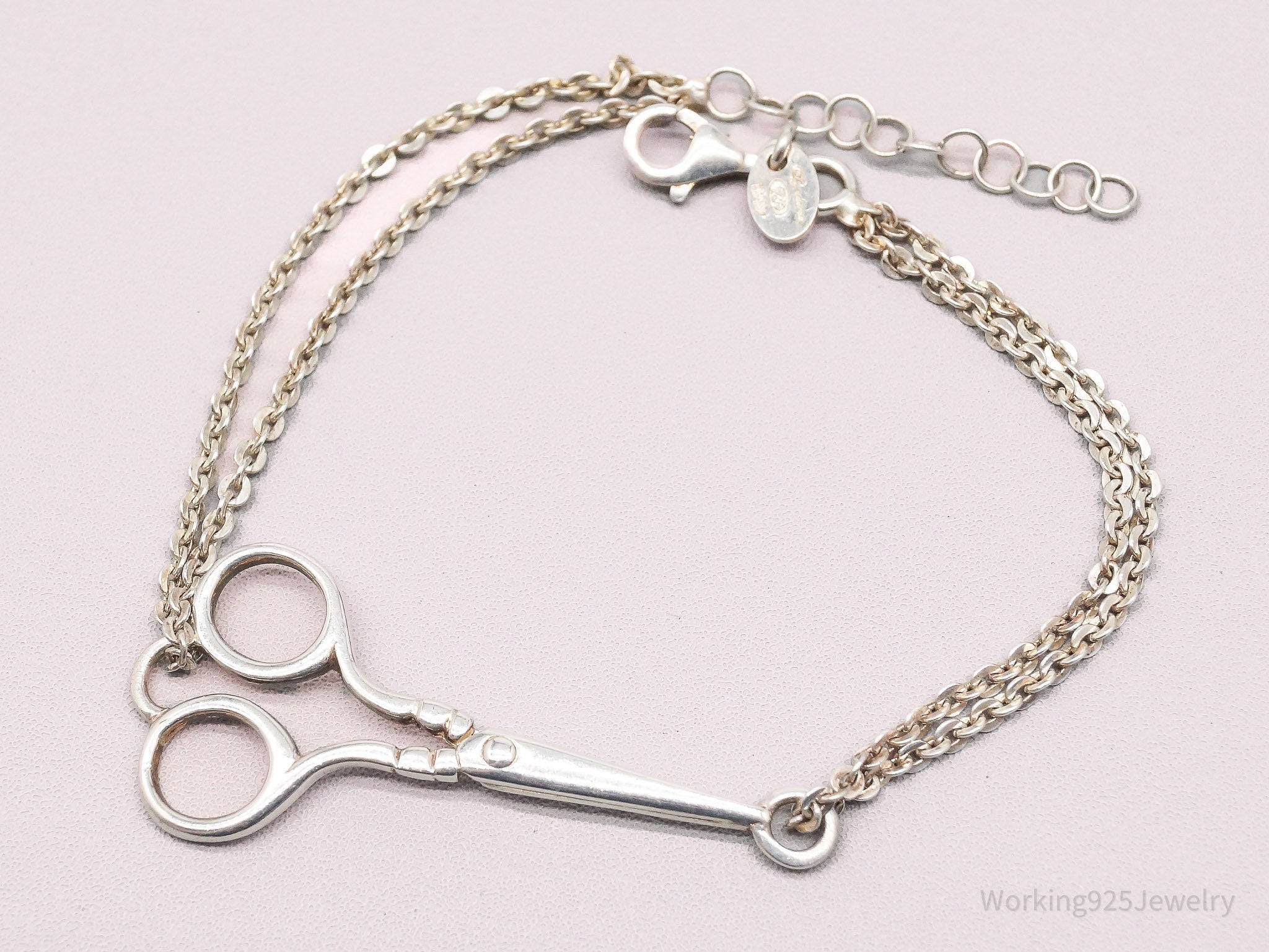 Vintage Italian Designer Dyadema Scissors Chain Link Sterling Silver Bracelet