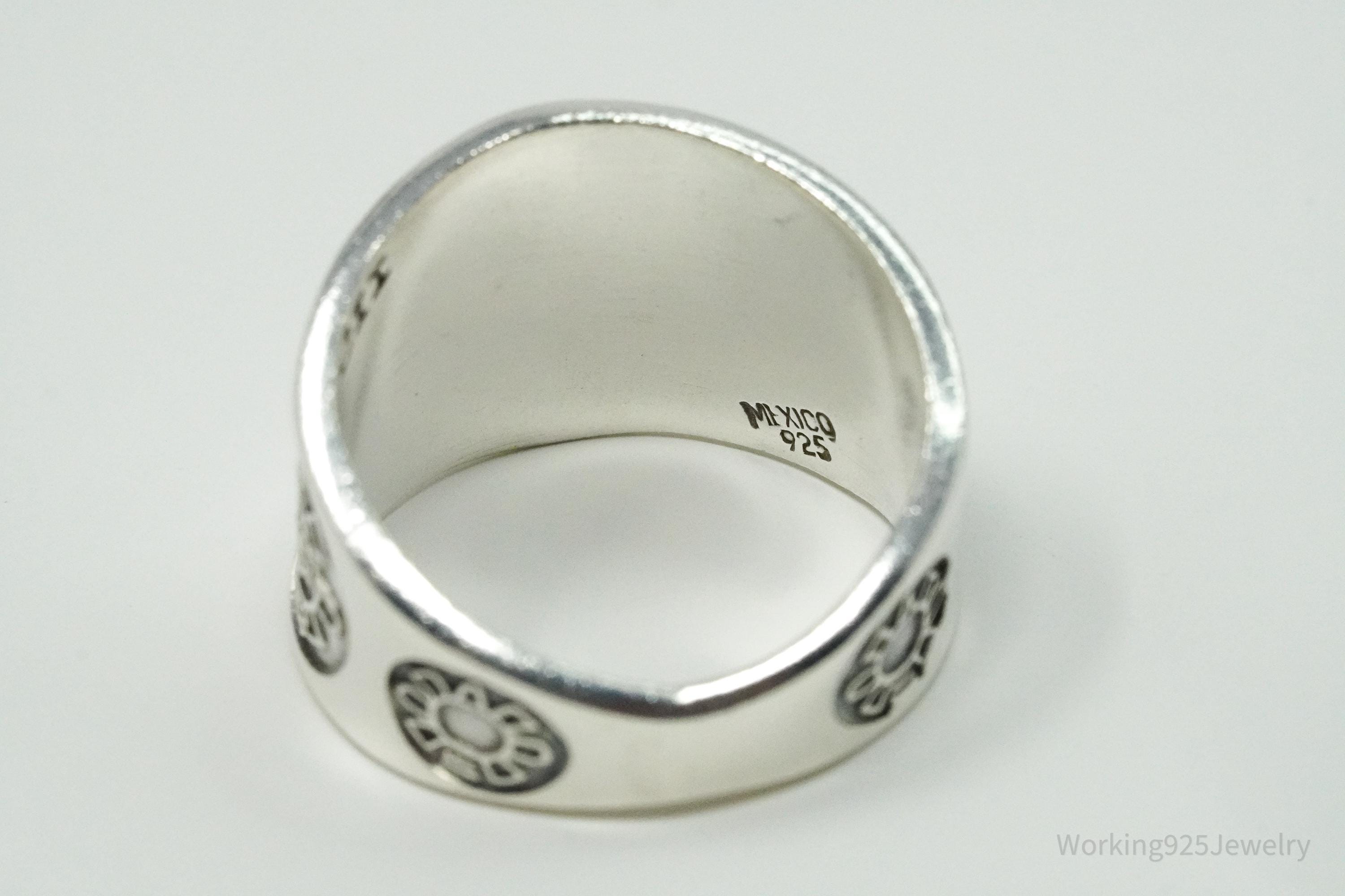 Vintage Aztec Mayan Sun Calendar Sterling Silver Ring Size 10