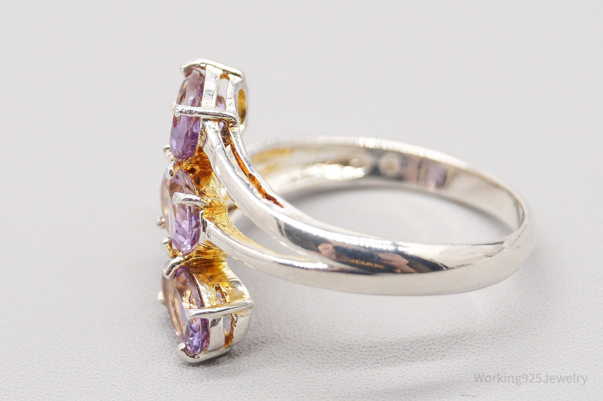 Vintage Amethyst Gold Washed Sterling Silver Ring - Size 9.75