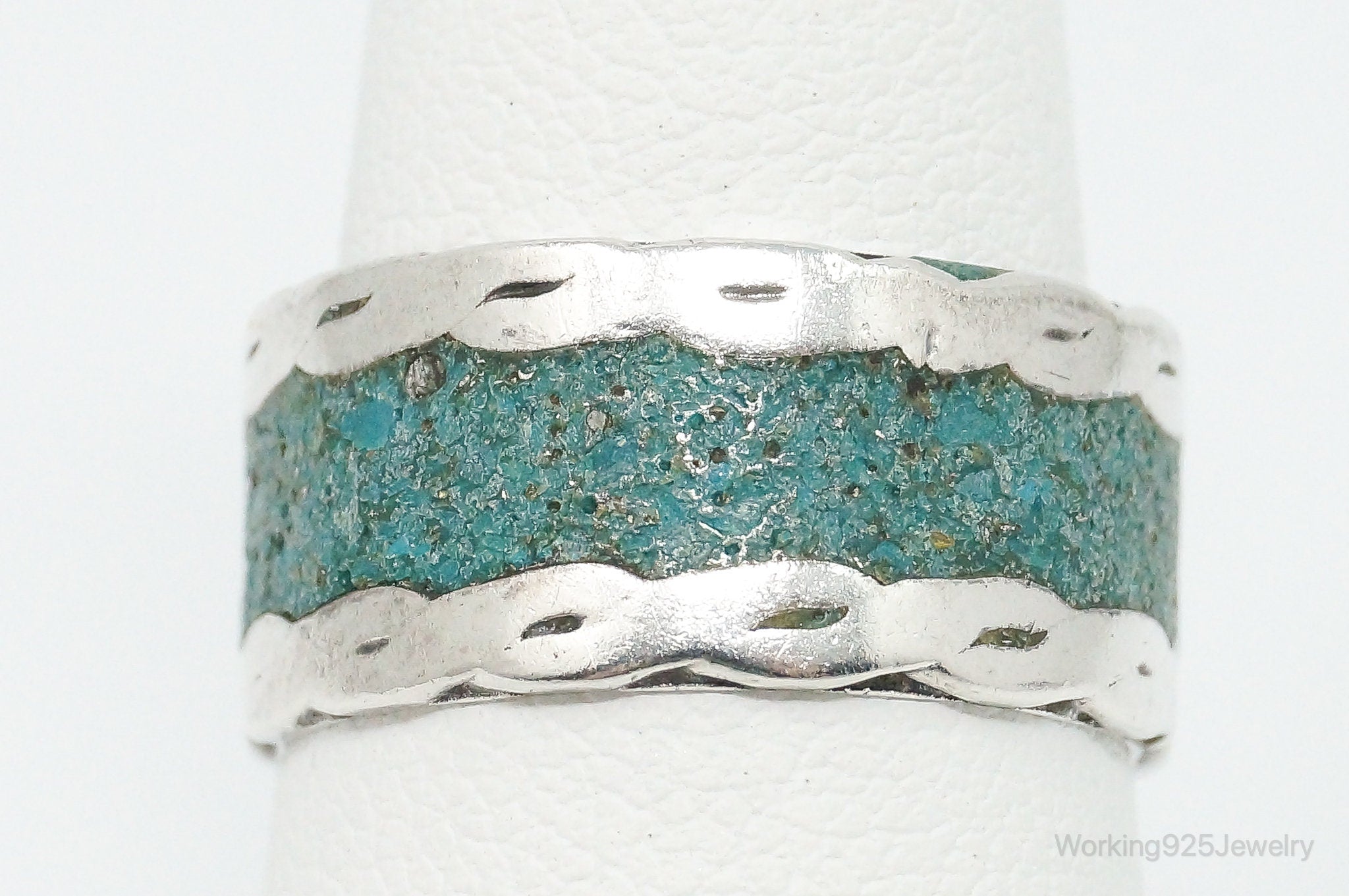 Vintage Mexico JFCM Turquoise Sterling Silver Ring - Size 7