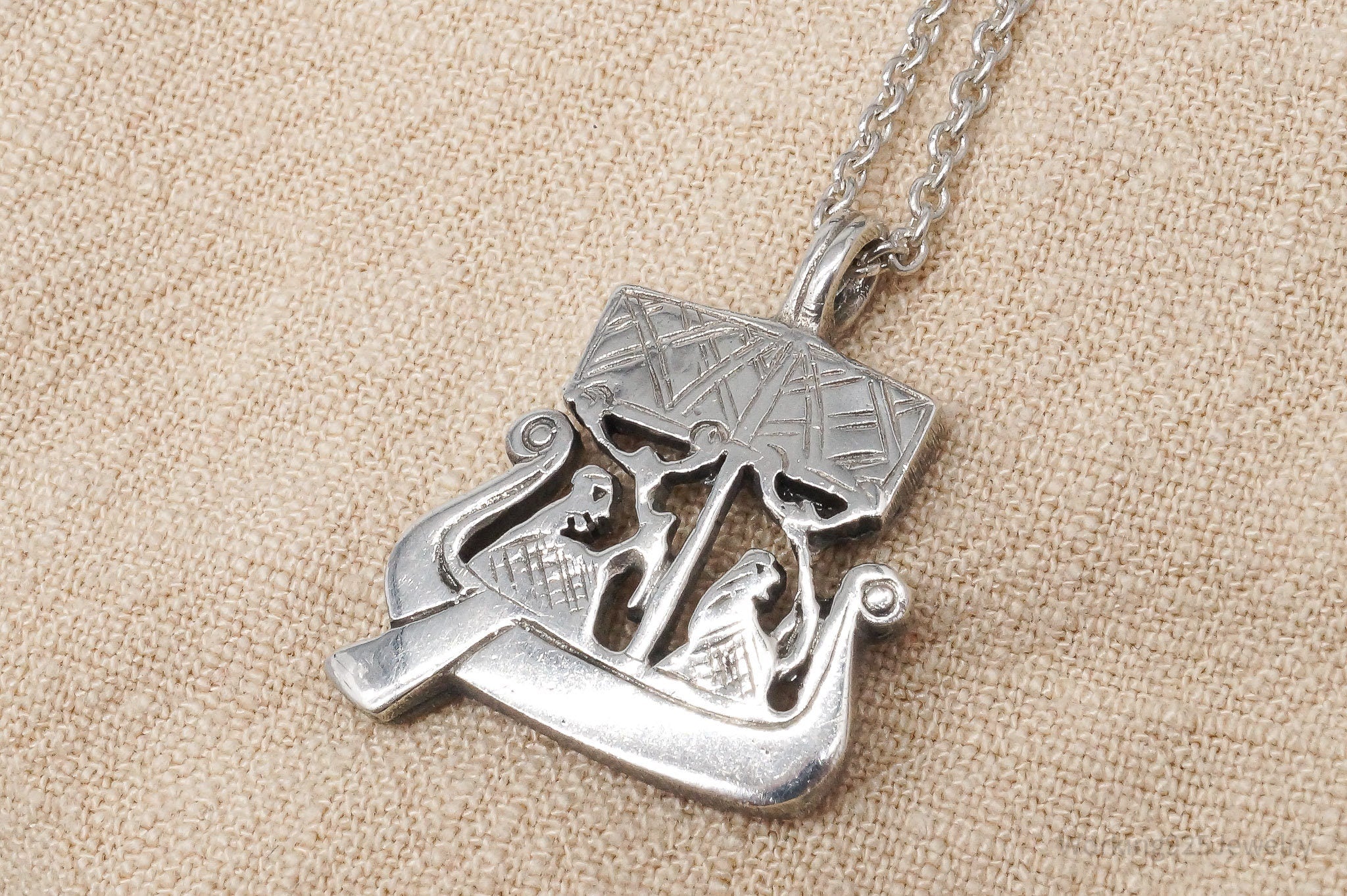 Vintage Gotland Viking Ship Sterling Silver Necklace - 17"