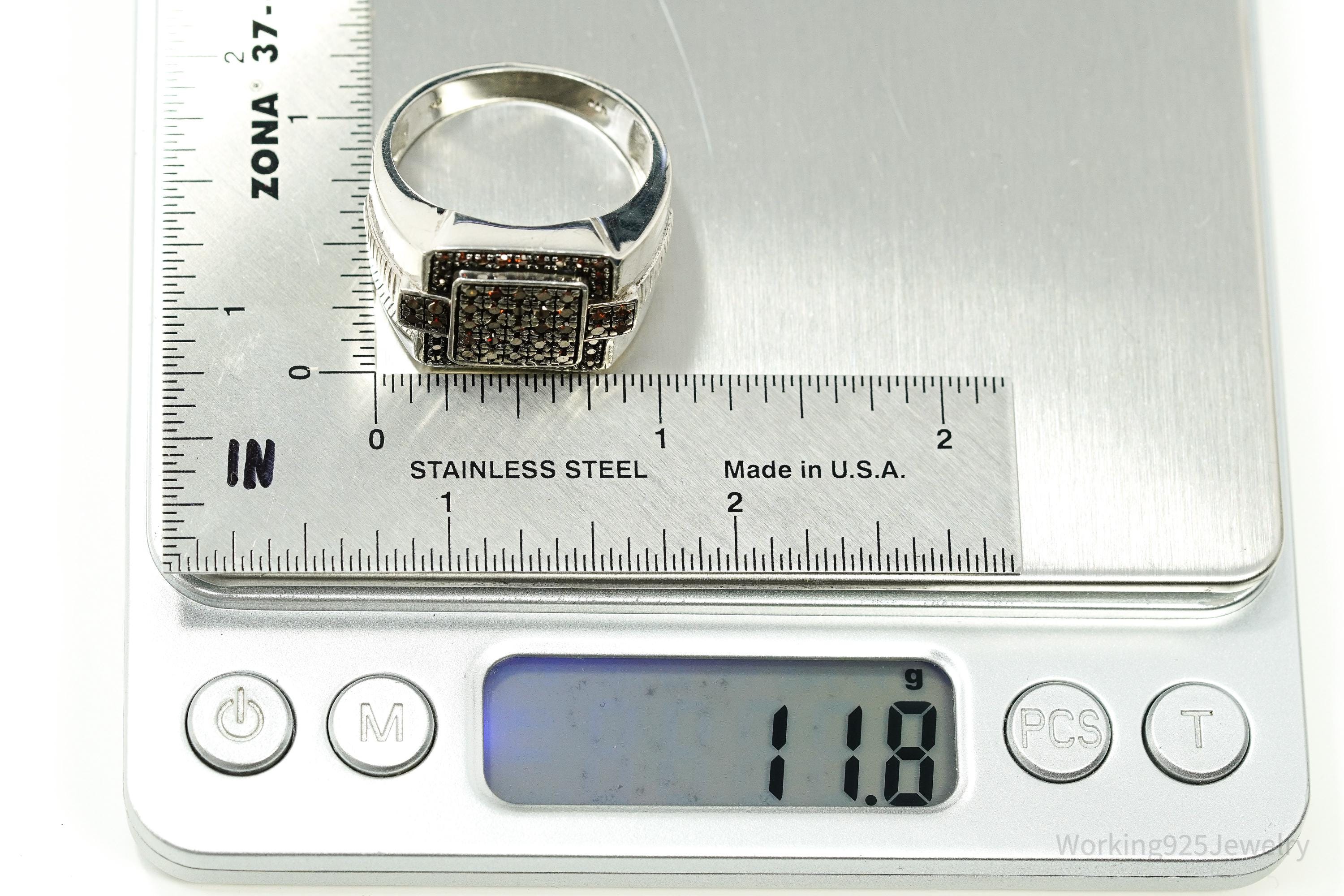 Vintage Garnet Sterling Silver Ring - Size 14.25