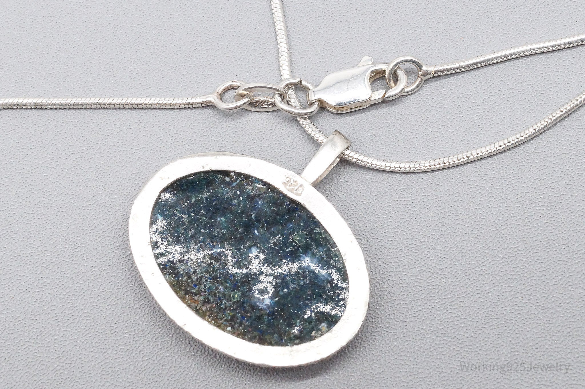 Vintage Glass Sterling Silver Necklace 20"