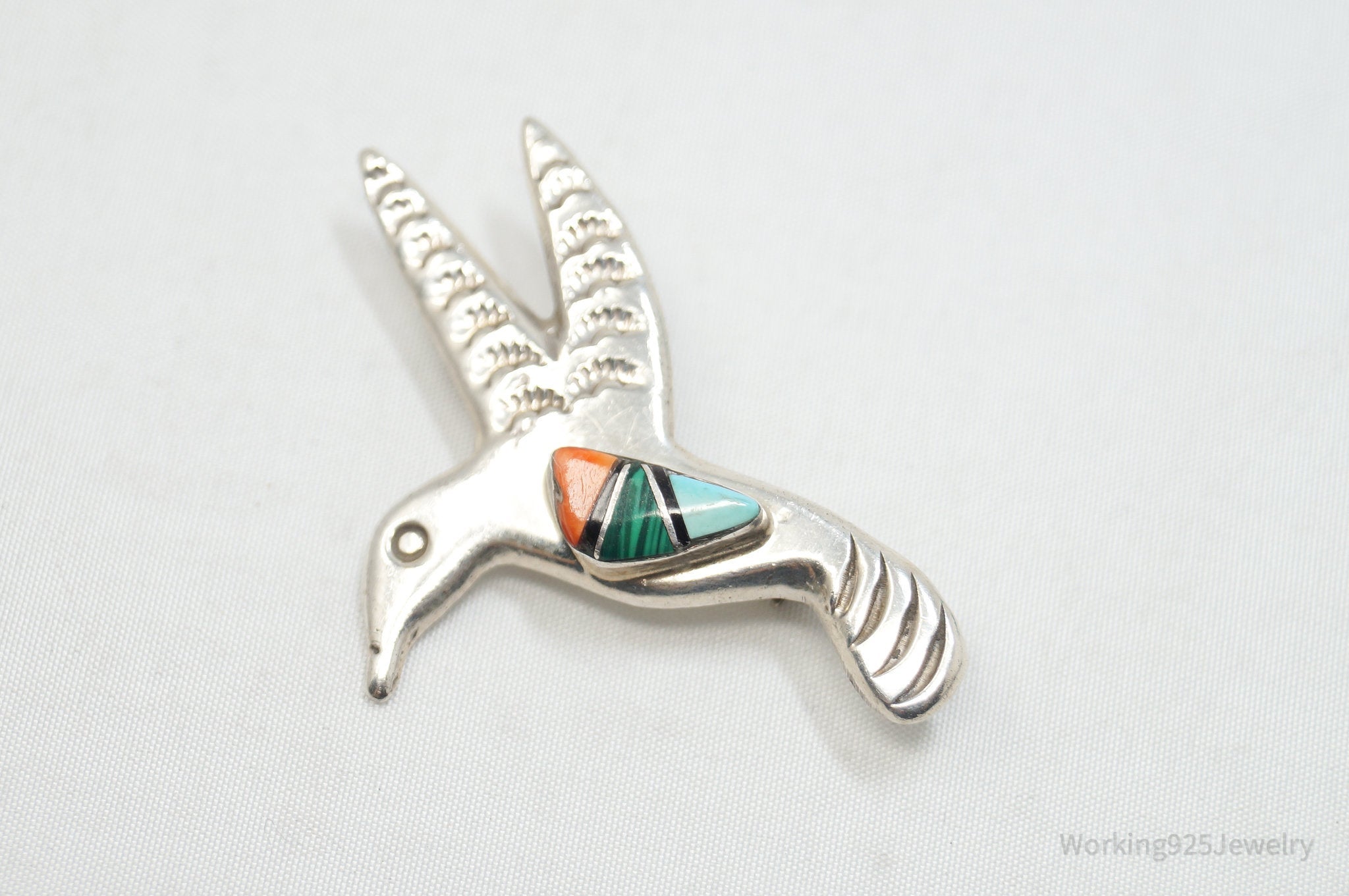 Vtg Native American Arnold Maloney Navajo Hummingbird Sterling Silver Brooch