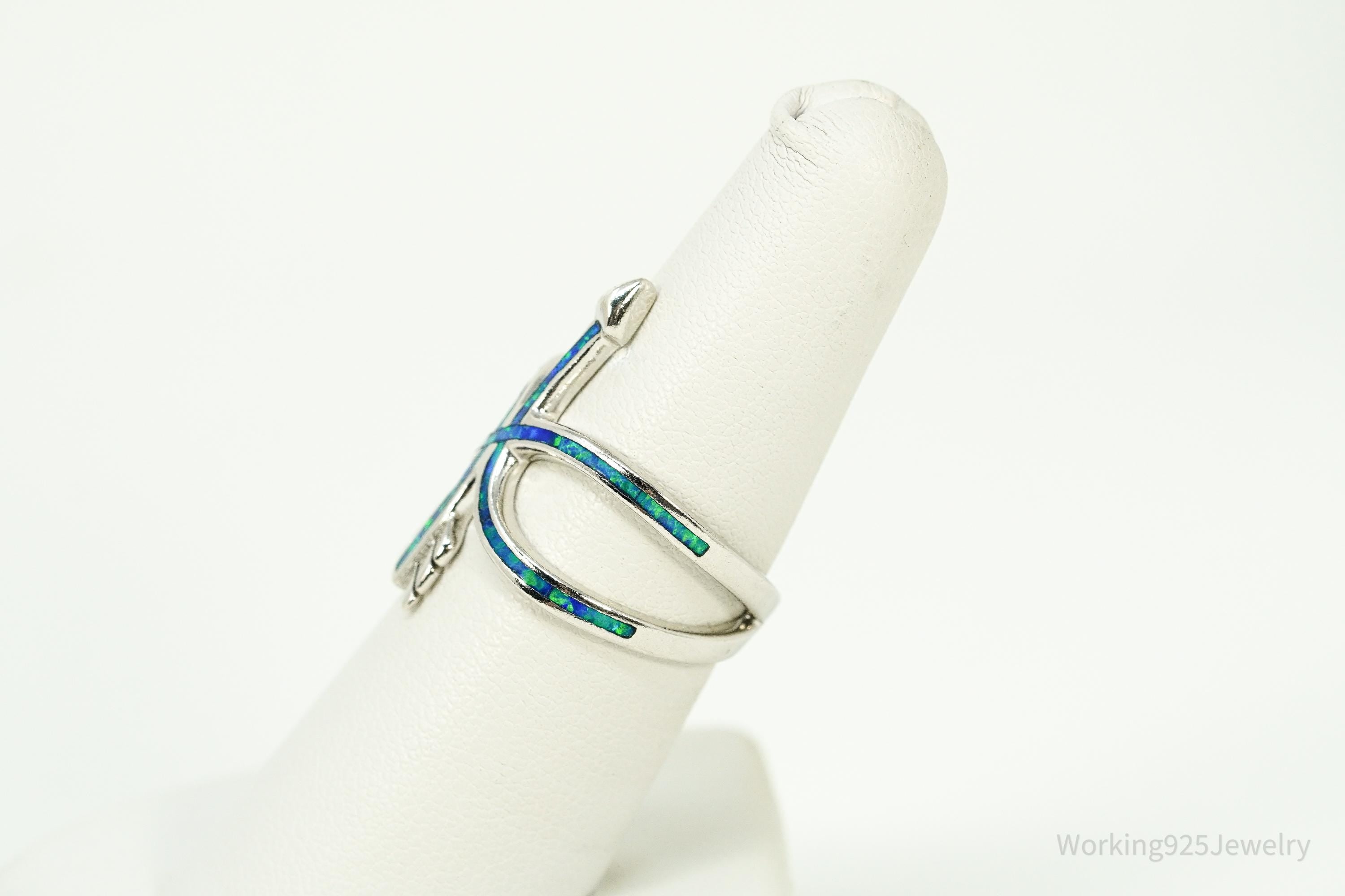 Vintage Opal Inlay Sterling Silver Arrow Ring - Size 7.25