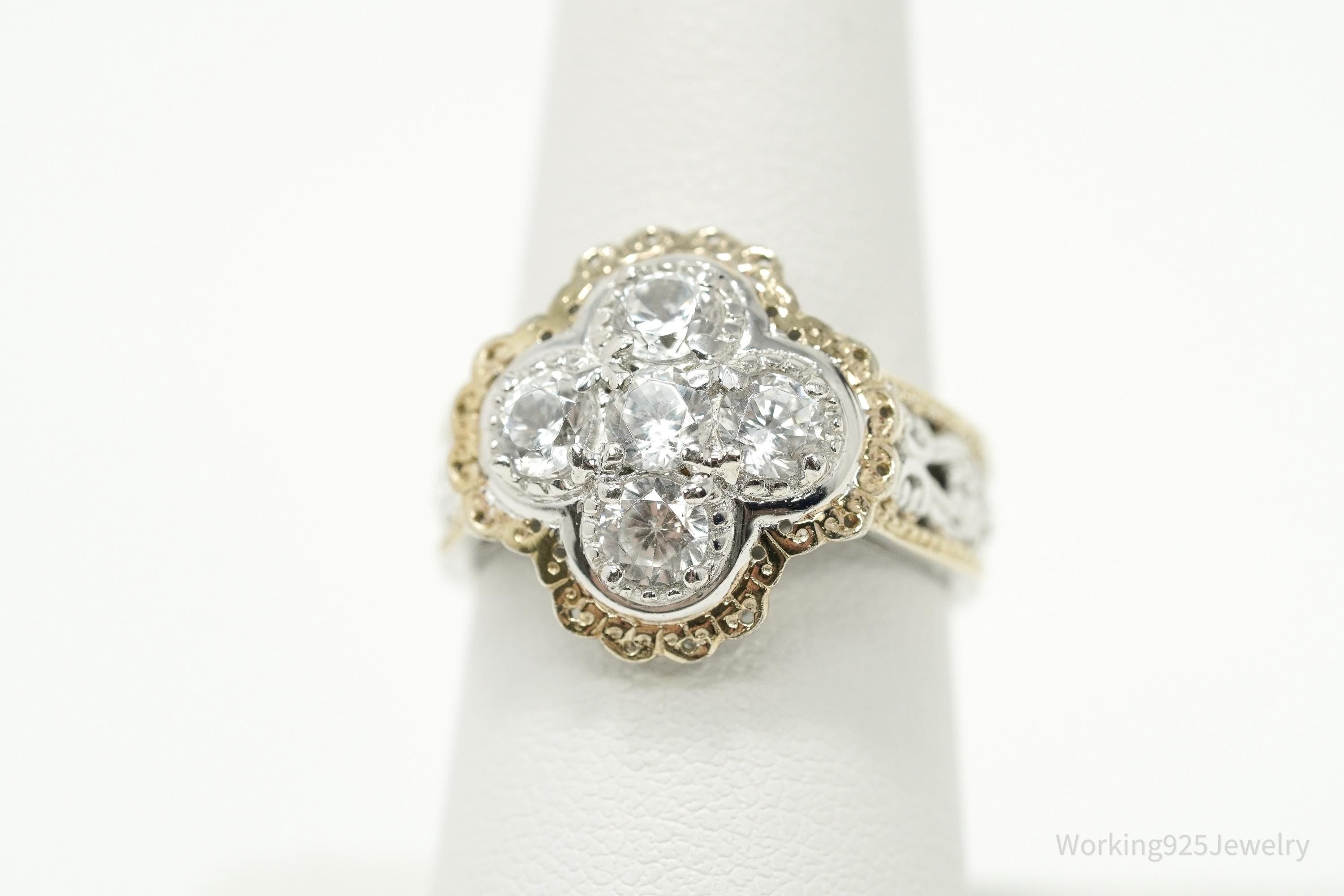 Michael Valitutti White Zircon Gold Vermeil Palladium Sterling Silver Ring Size 7.5