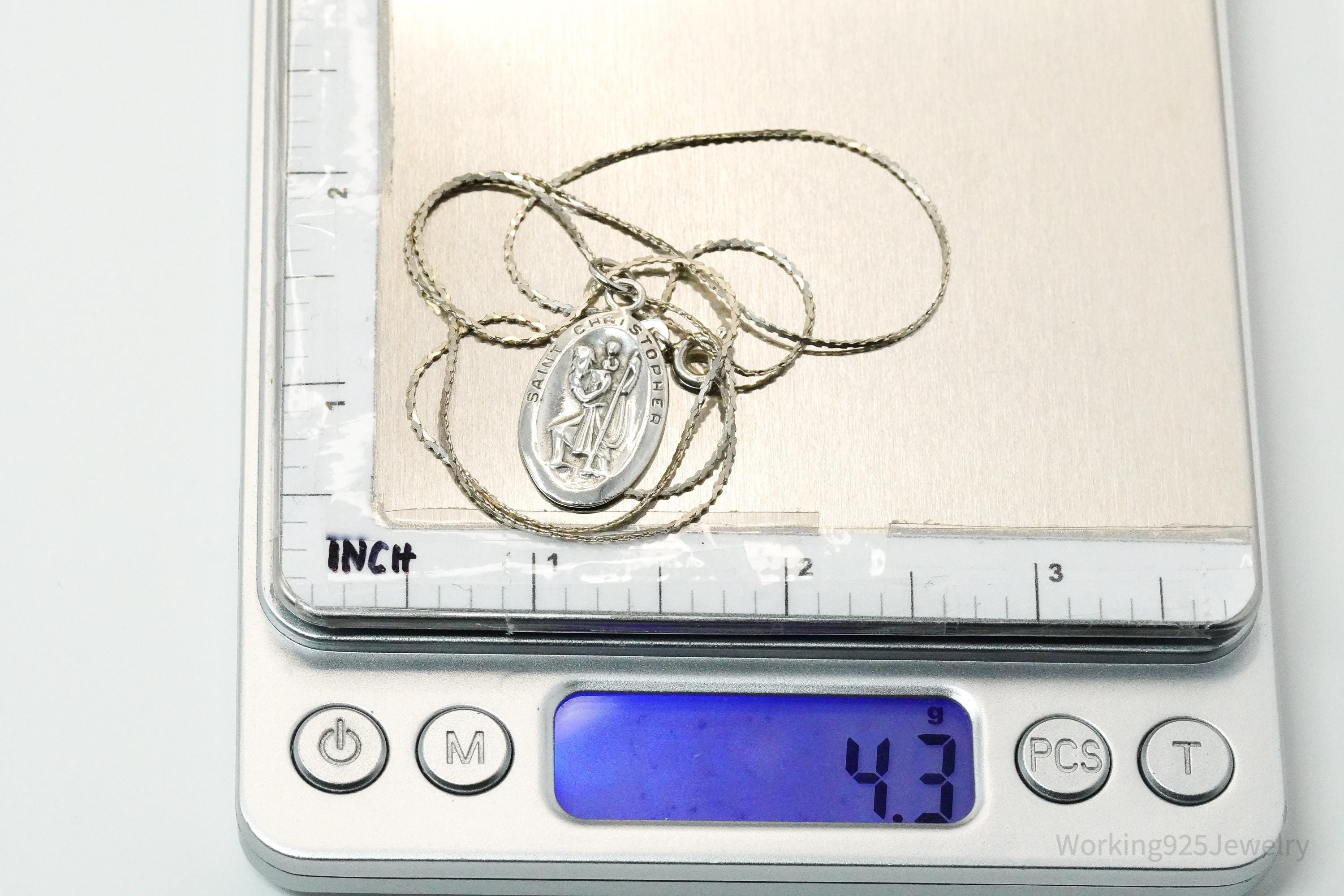 Vintage Saint Christopher Sterling Silver Necklace 20"