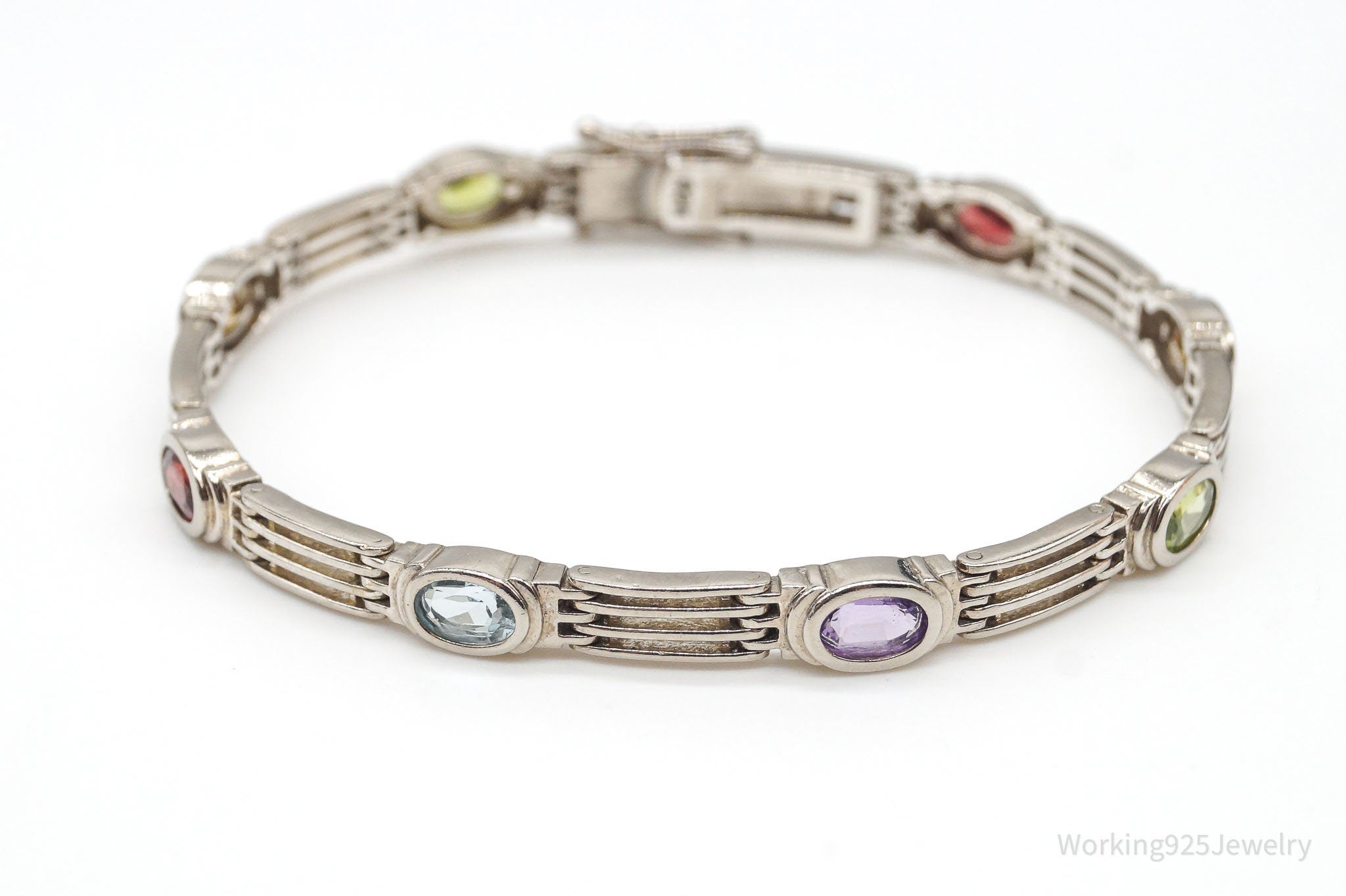 Vintage Multi Gemstone Sterling Silver Bracelet