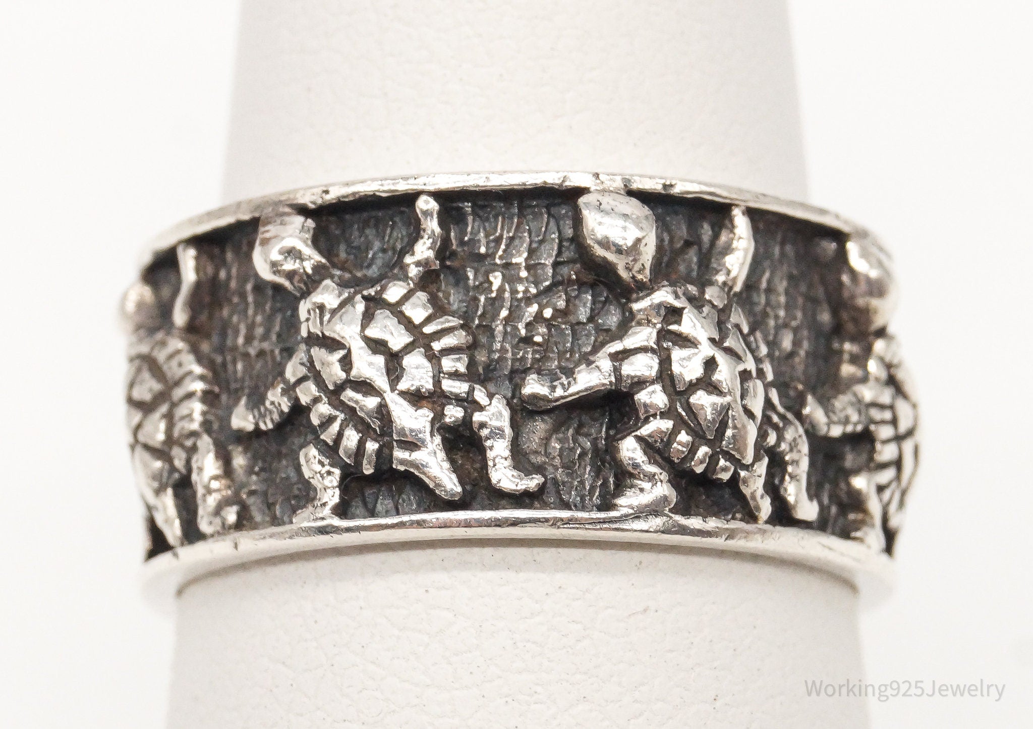 Vintage Turtles Sterling Silver Band Ring - Size 6.5