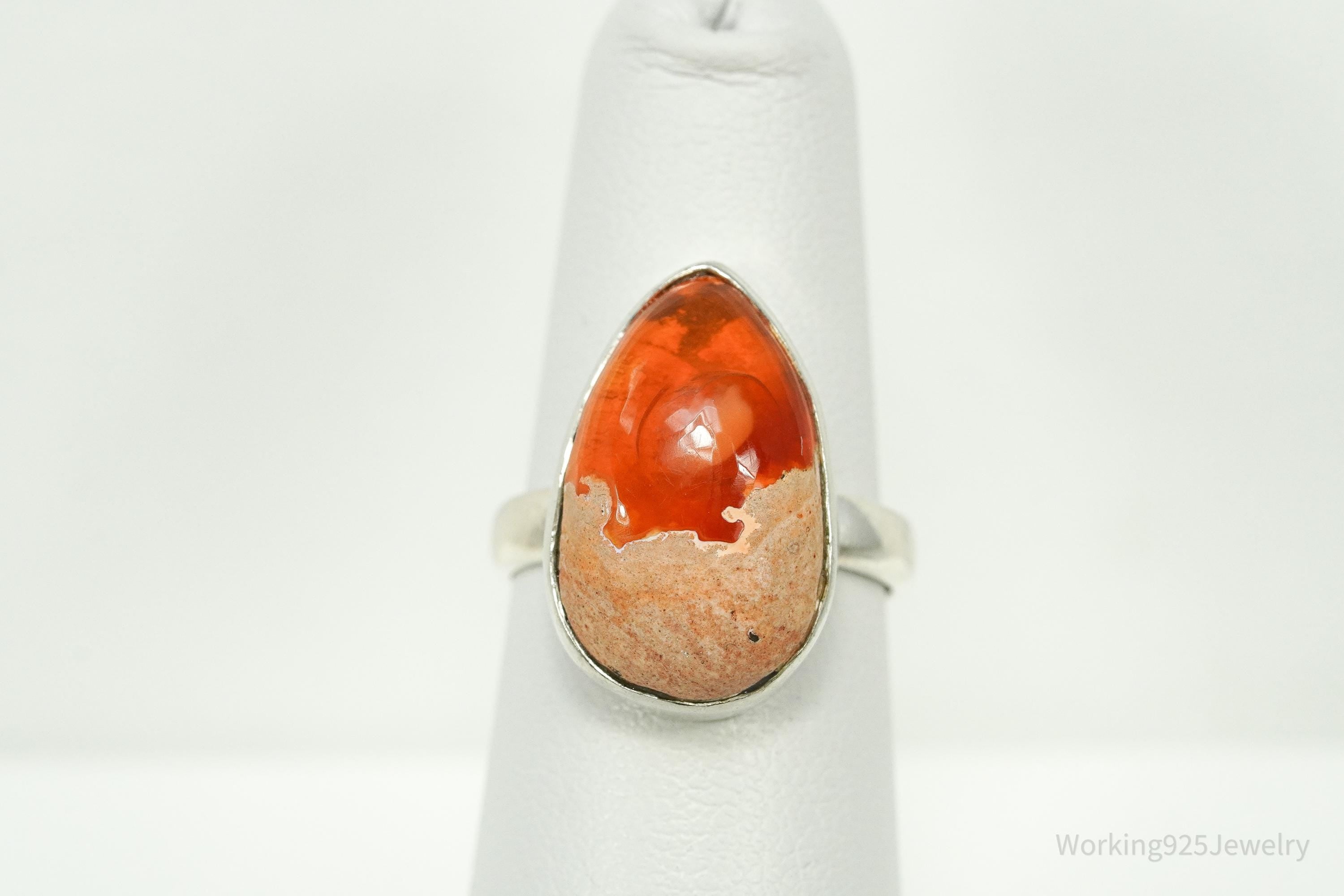 Vintage Large Mexico Fire Opal Sterling Silver Ring - Size 5.75