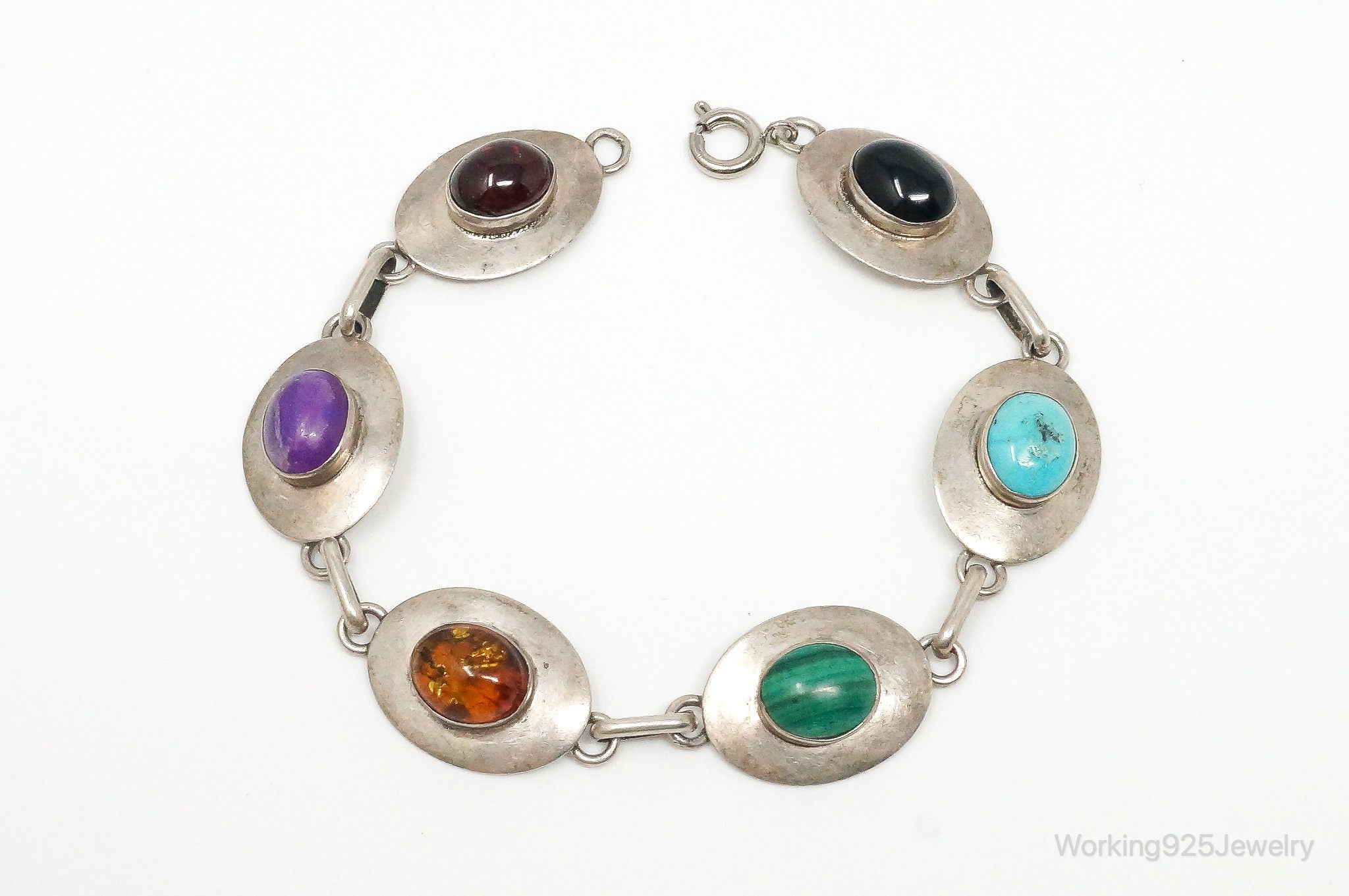 Vintage Multi Gem Sterling Silver Bracelet