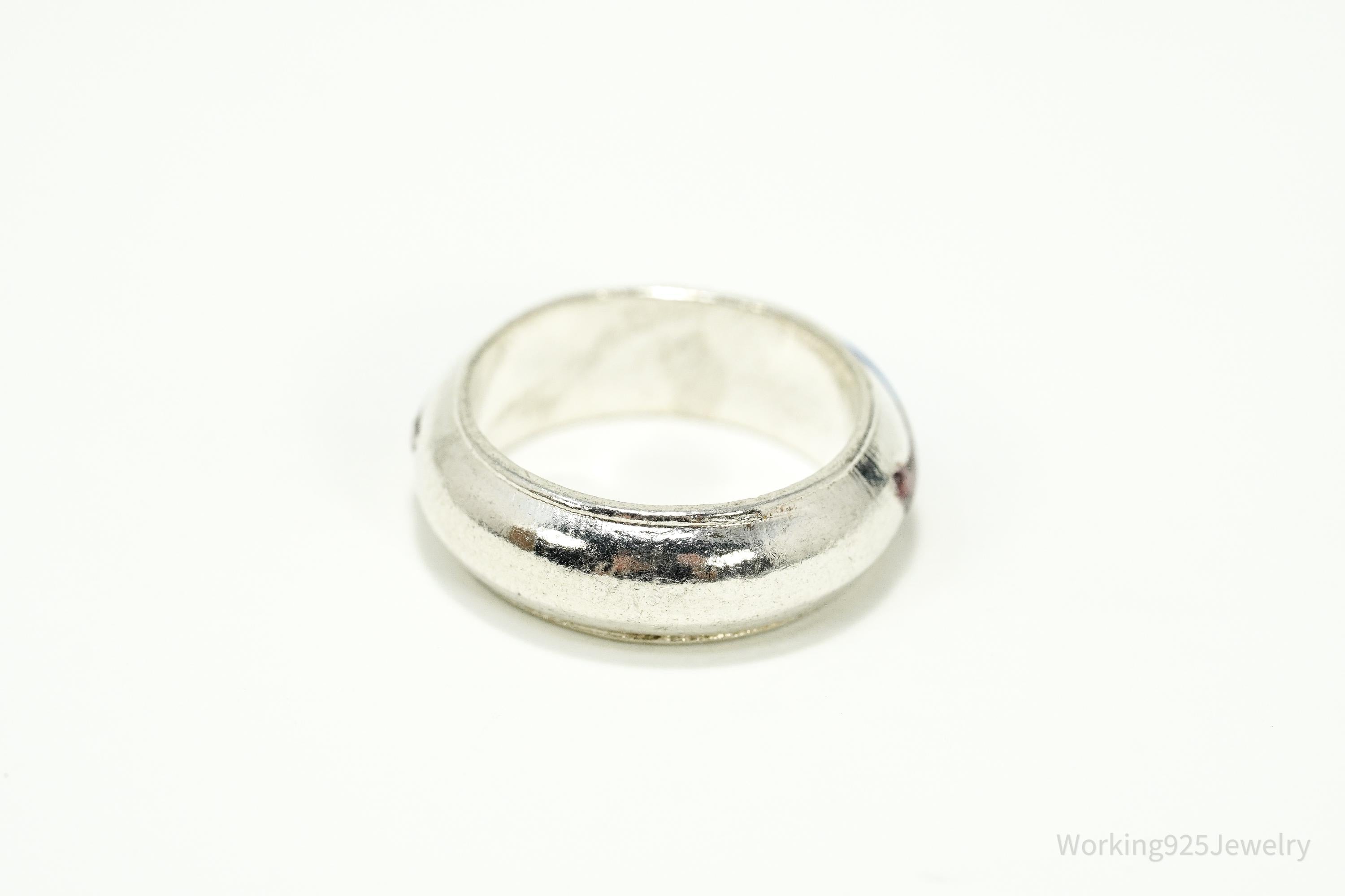 Vintage Enamel Silver Band Ring Size 6.25