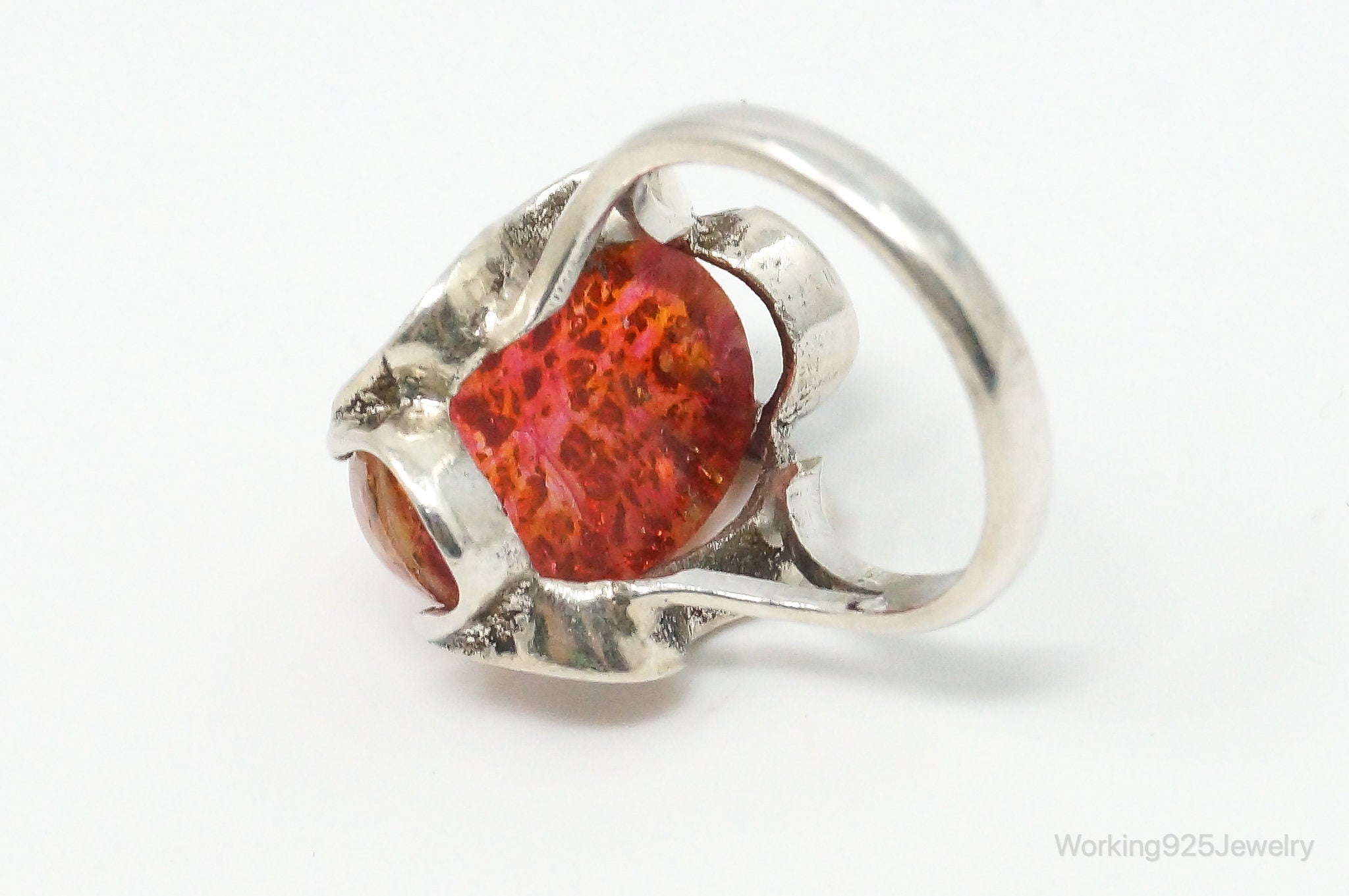 Vintage Mexico Faux Fire Opal Sterling Silver Ring - Size 6.75