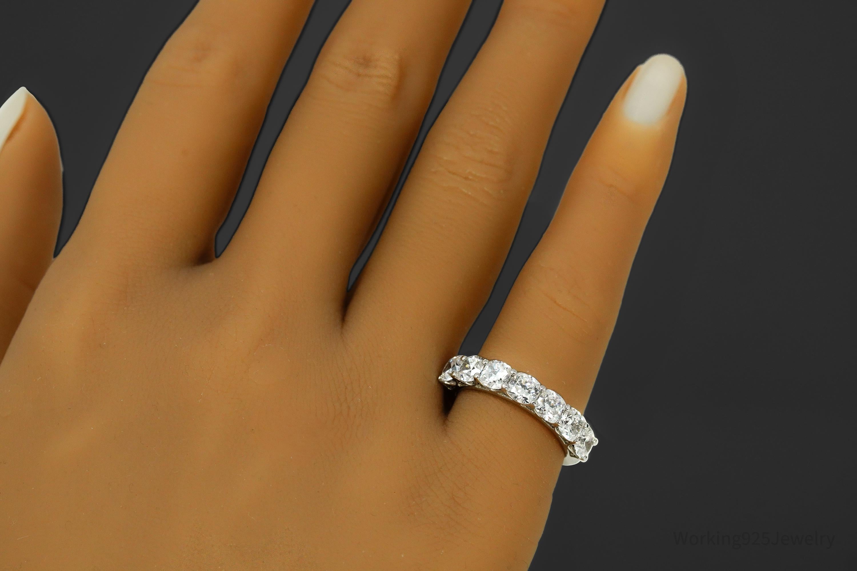 Vintage Cubic Zirconia Sterling Silver Band Ring - Size 6