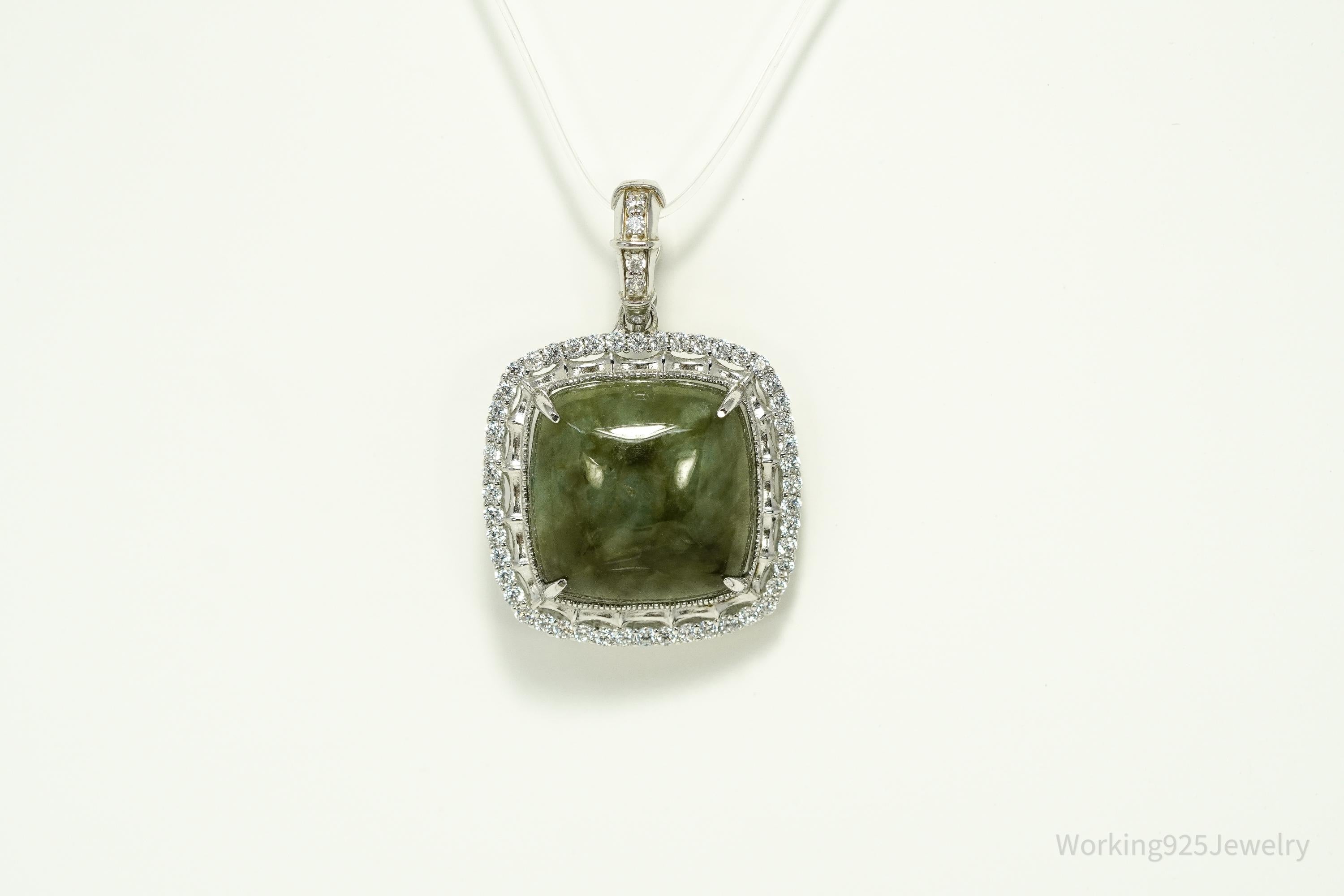 Vintage PAJ Jade & Cubic Zirconia Sterling Silver Pendant