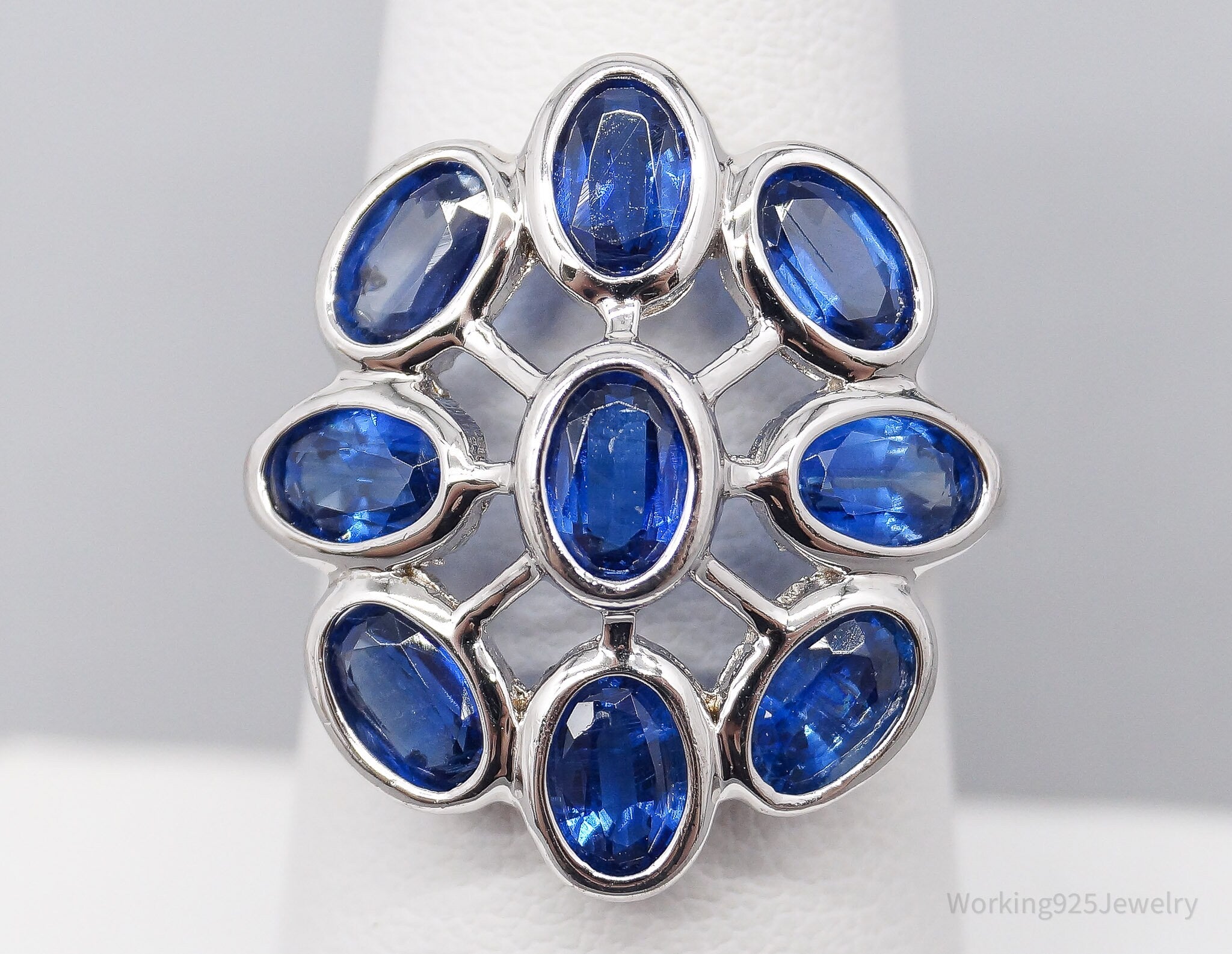 JTV TGGC Lab Blue Spinel Rhodium Over Sterling Silver Ring Size 6.75