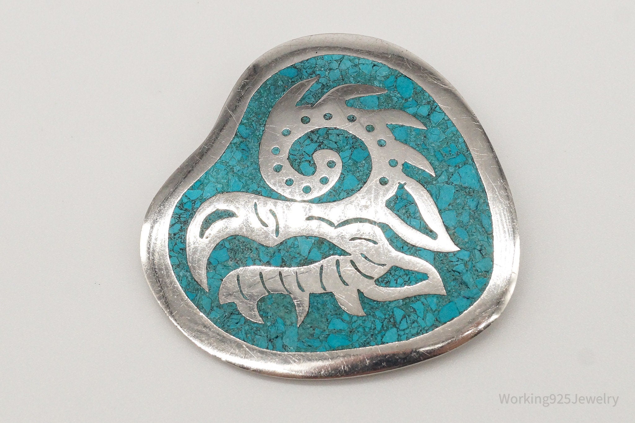 Vintage Taxco Mexico Turquoise Eagle Head Silver Brooch Pin