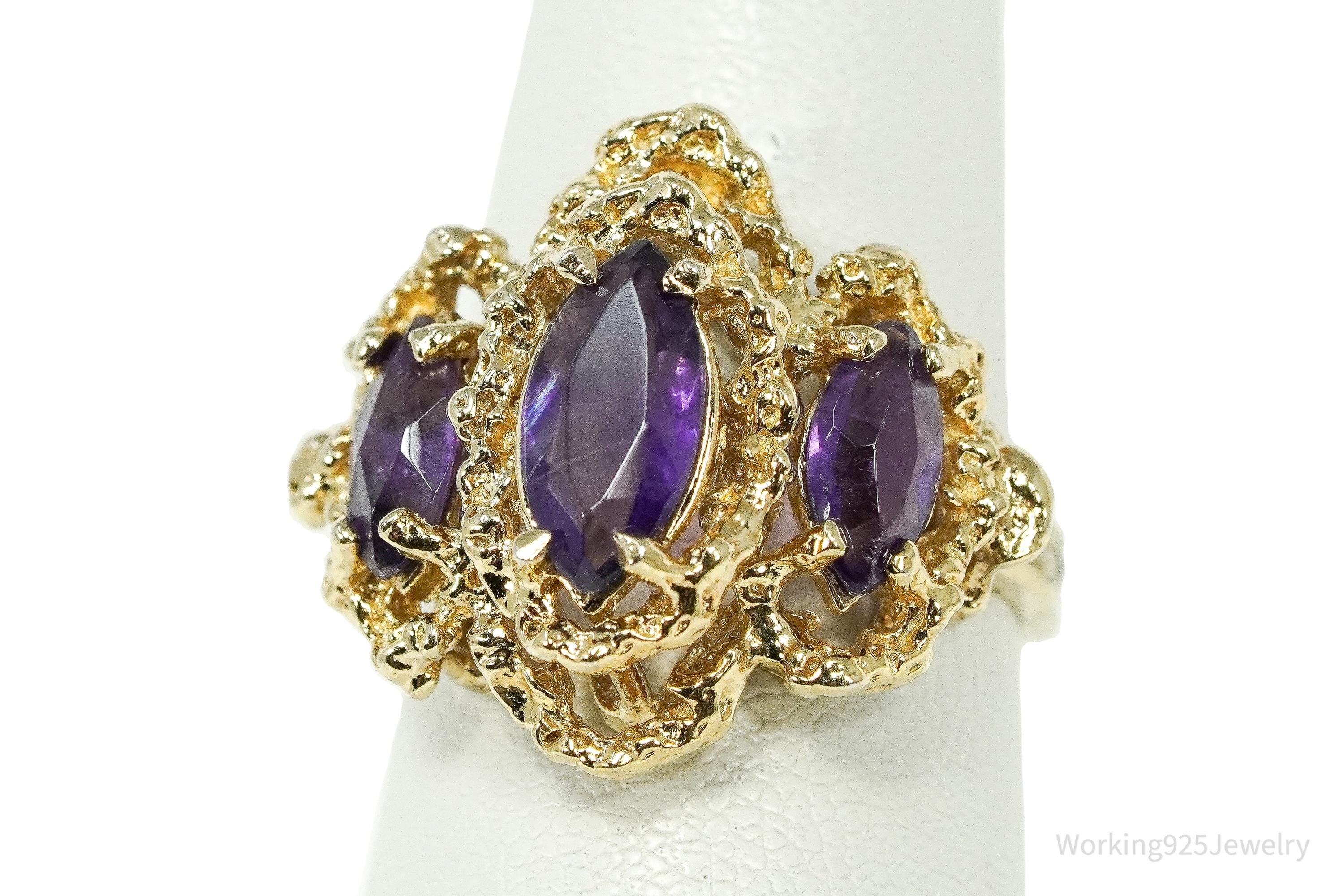Vintage Amethyst 14K Yellow Gold Vermeil Sterling Silver Ring - Size 6.5