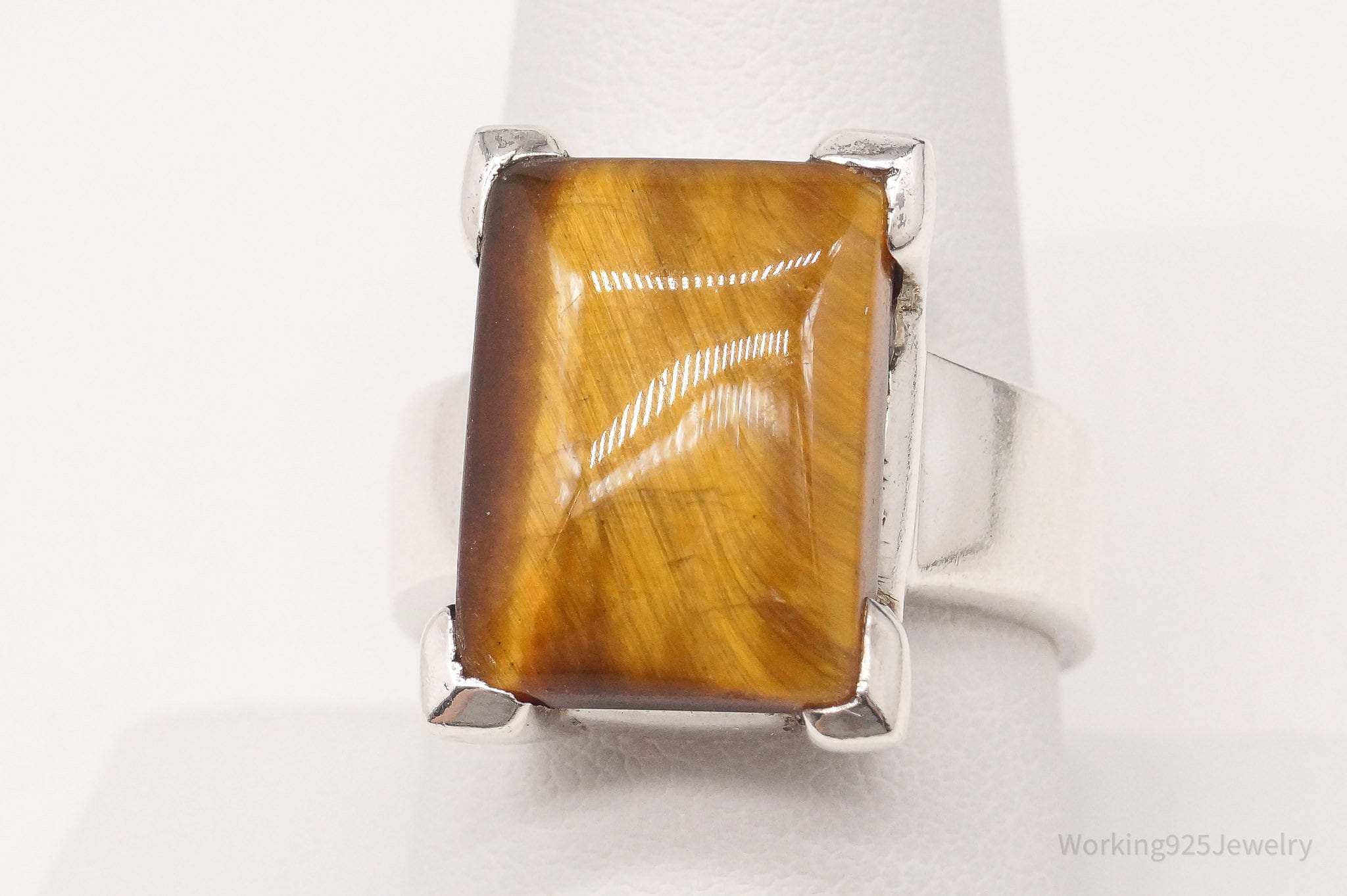 Vintage Large Tigers Eye Sterling Silver Ring - Size 9