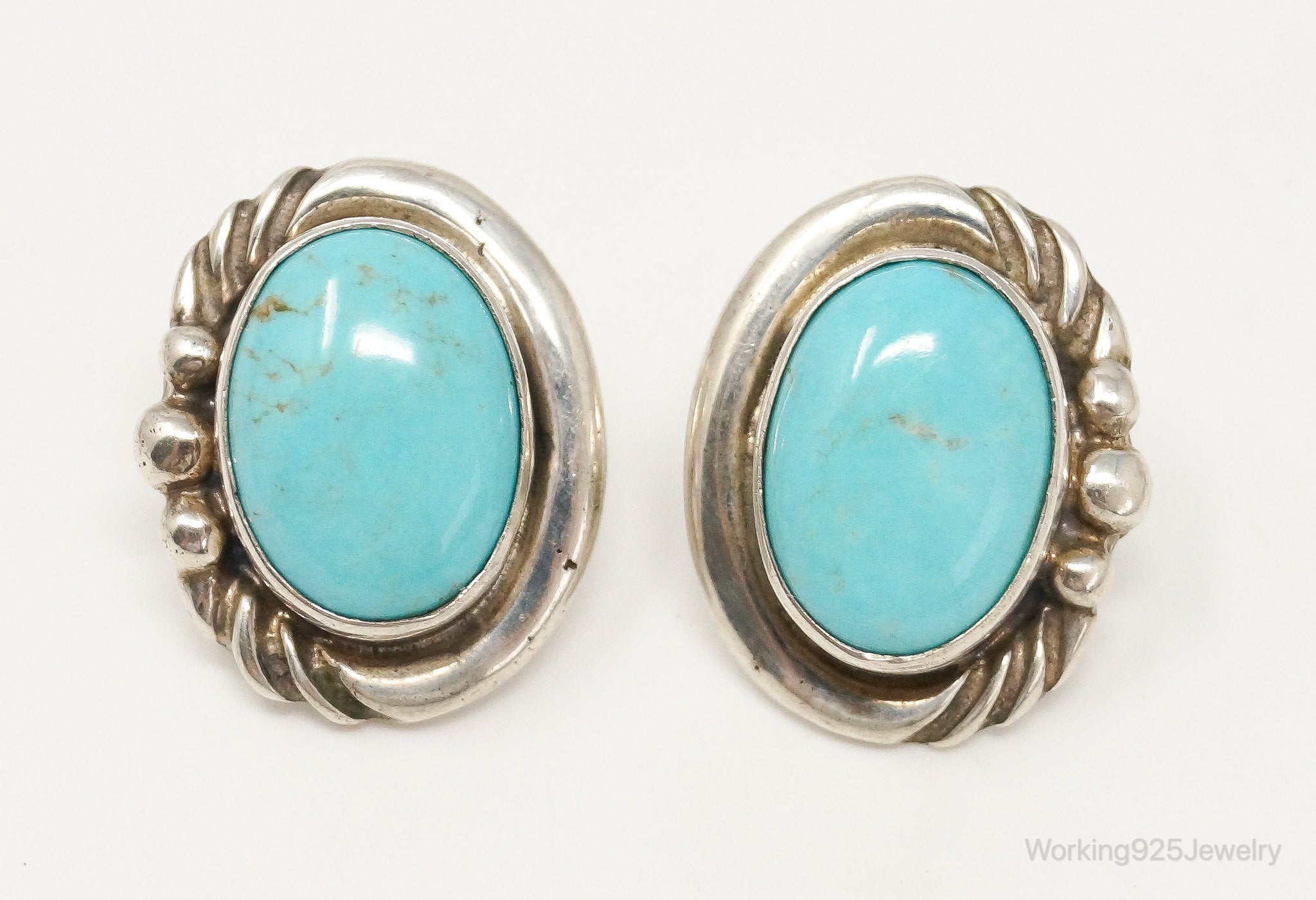 Vintage Native American E Jackson Turquoise Sterling Silver Earrings