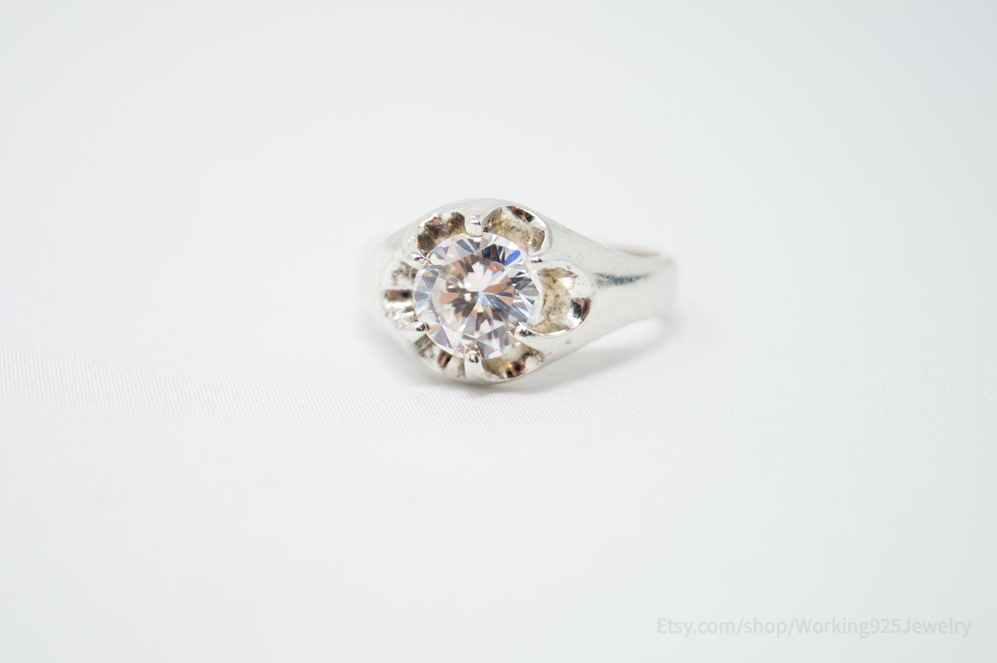 Vintage Art Deco Style Cubic Zirconia Sterling Silver Ring Sz 10.75