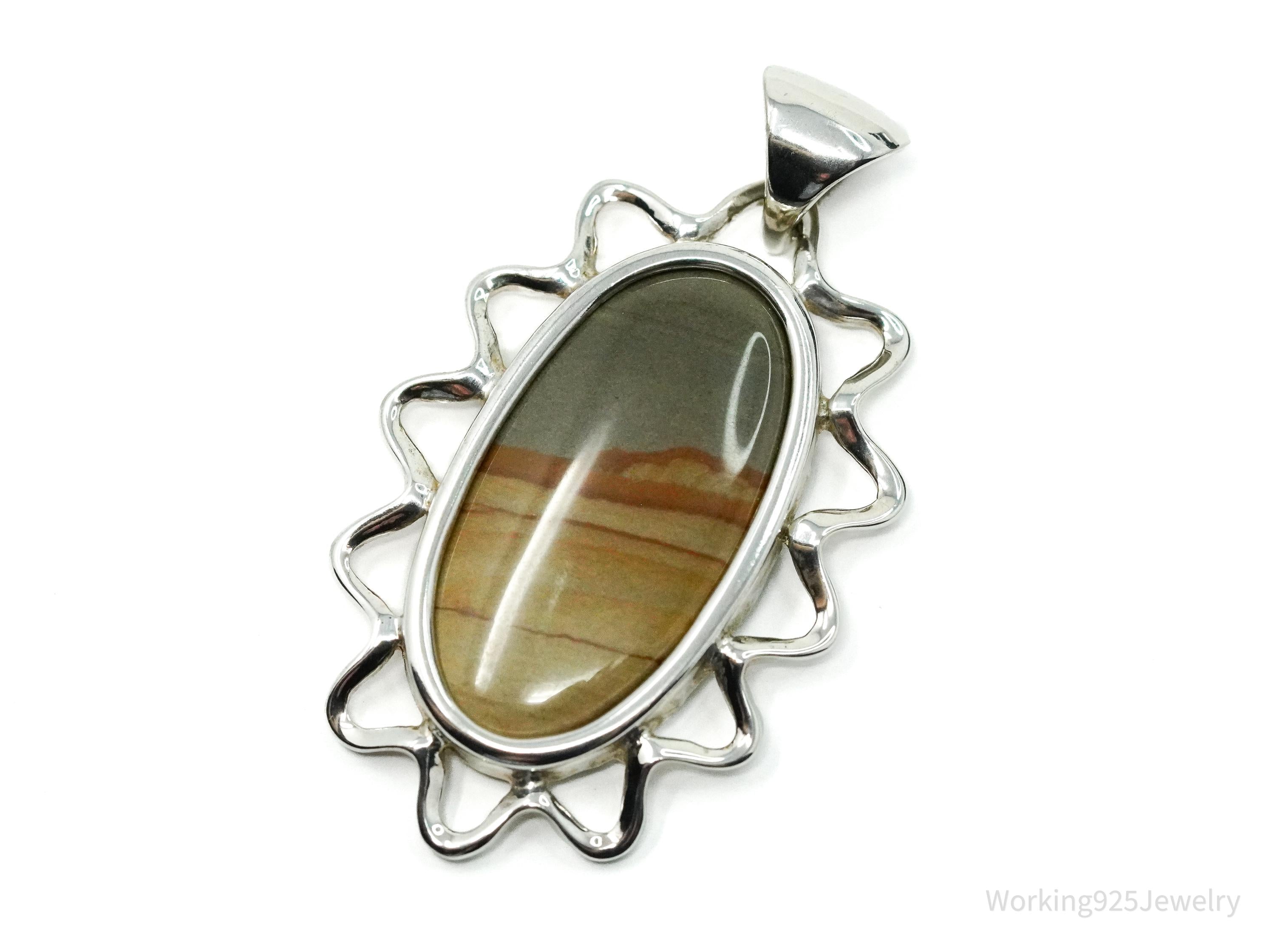 Vintage Picture Jasper Sterling Silver Necklace Pendant